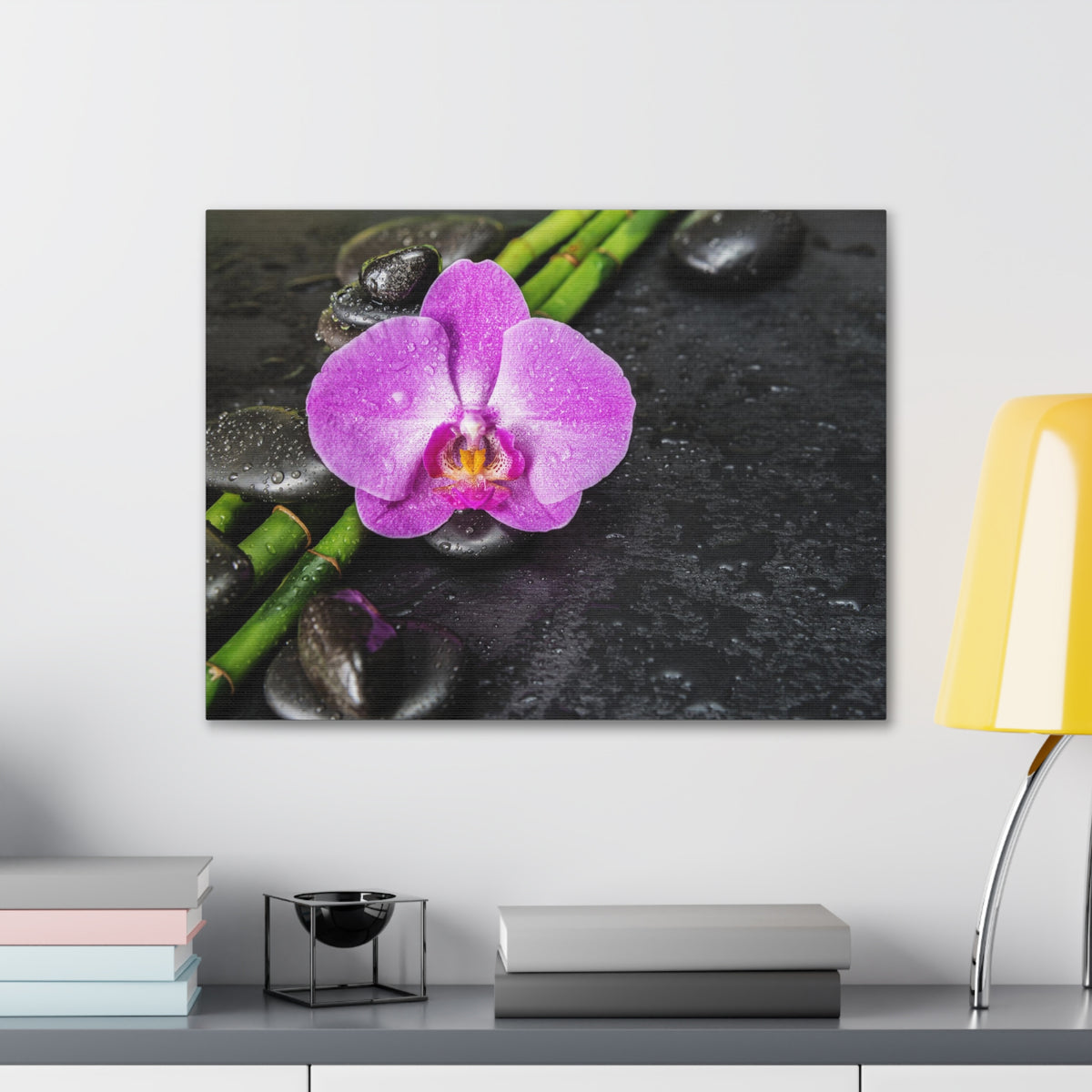 Pink Orchid and Stone Forest Floral Nature Photography Canvas Wall Art for Home Decor Ready-to-Hang-Express Your Love Gifts