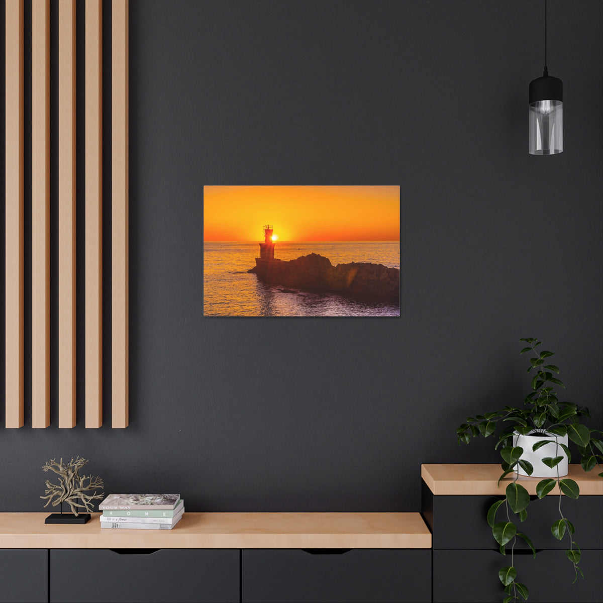 Sun Lighthouse Sunset Forest Floral Nature Photography Canvas Wall Art for Home Decor Ready-to-Hang-Express Your Love Gifts