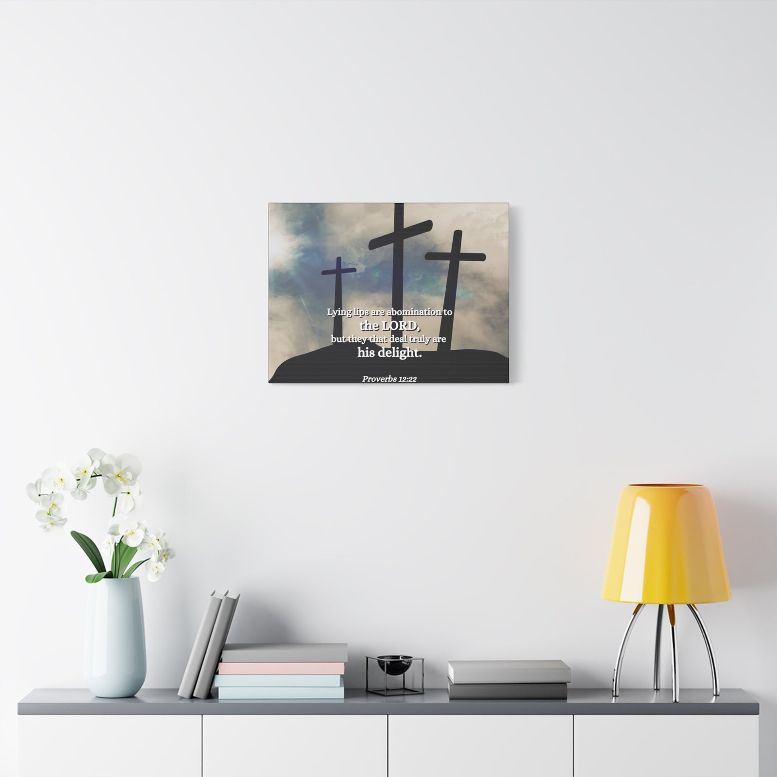 Scripture Canvas Lying Lips Proverbs 12:22 Christian Wall Art Bible Verse Print Ready to Hang-Express Your Love Gifts