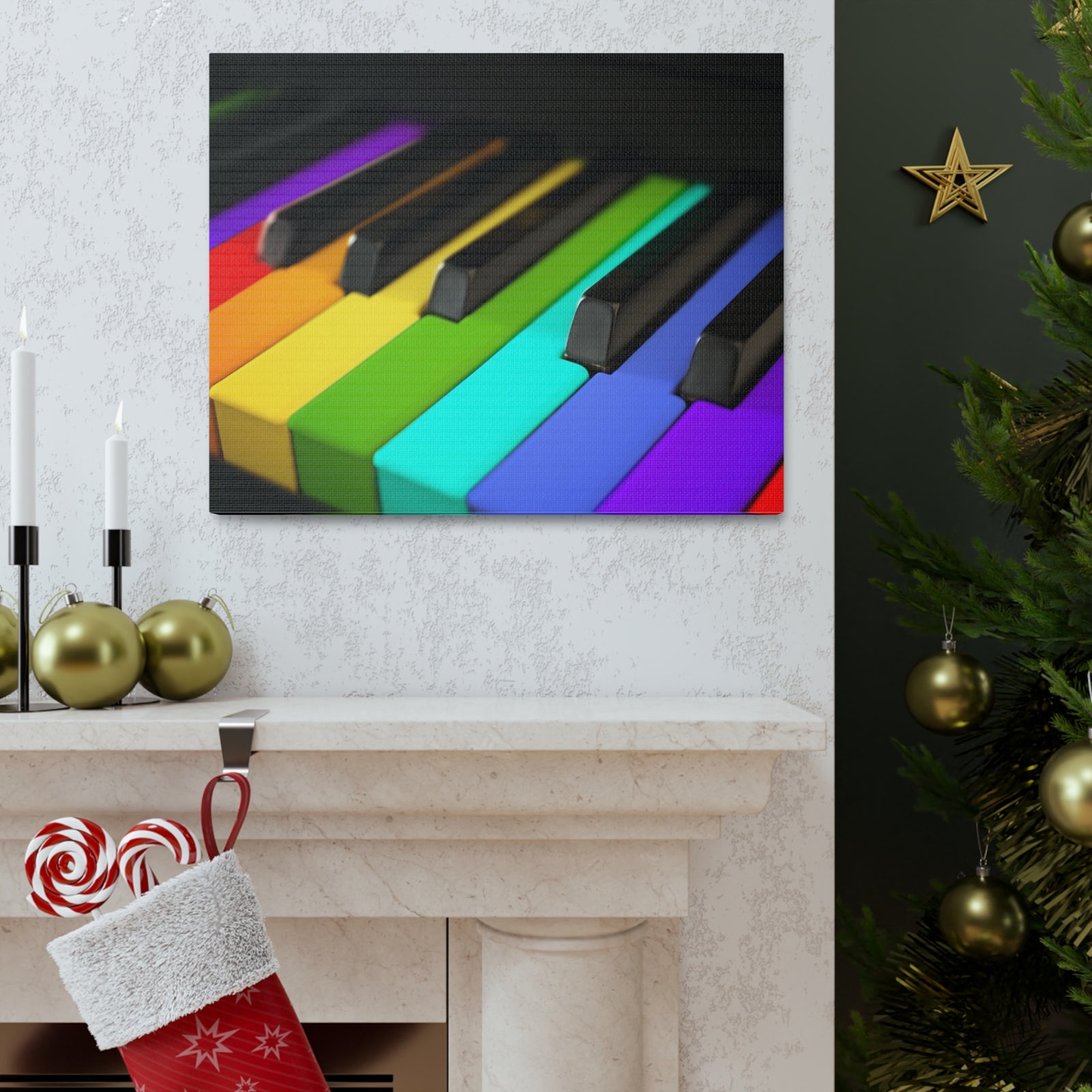Piano Keys In Rainbow Music Lover's Delight Piano Keyboard Canvas Wall Art for Home Decor Ready-to-Hang-Express Your Love Gifts