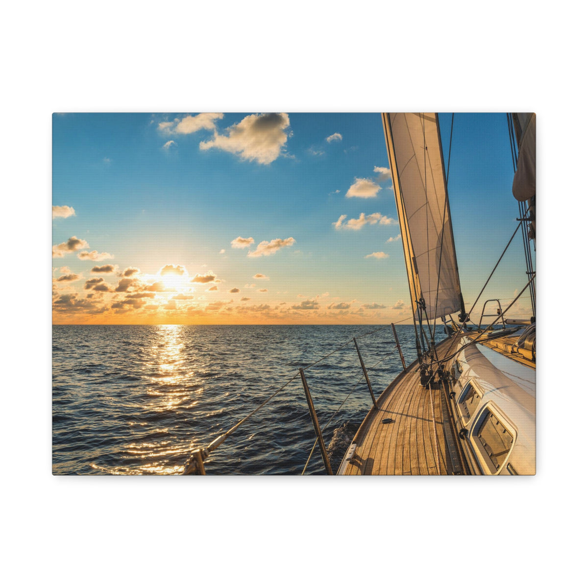 Cruising Sailboat Sailing In The Sea At Sunset Ocean Canvas Wall Art for Home Decor Ready-to-Hang-Express Your Love Gifts