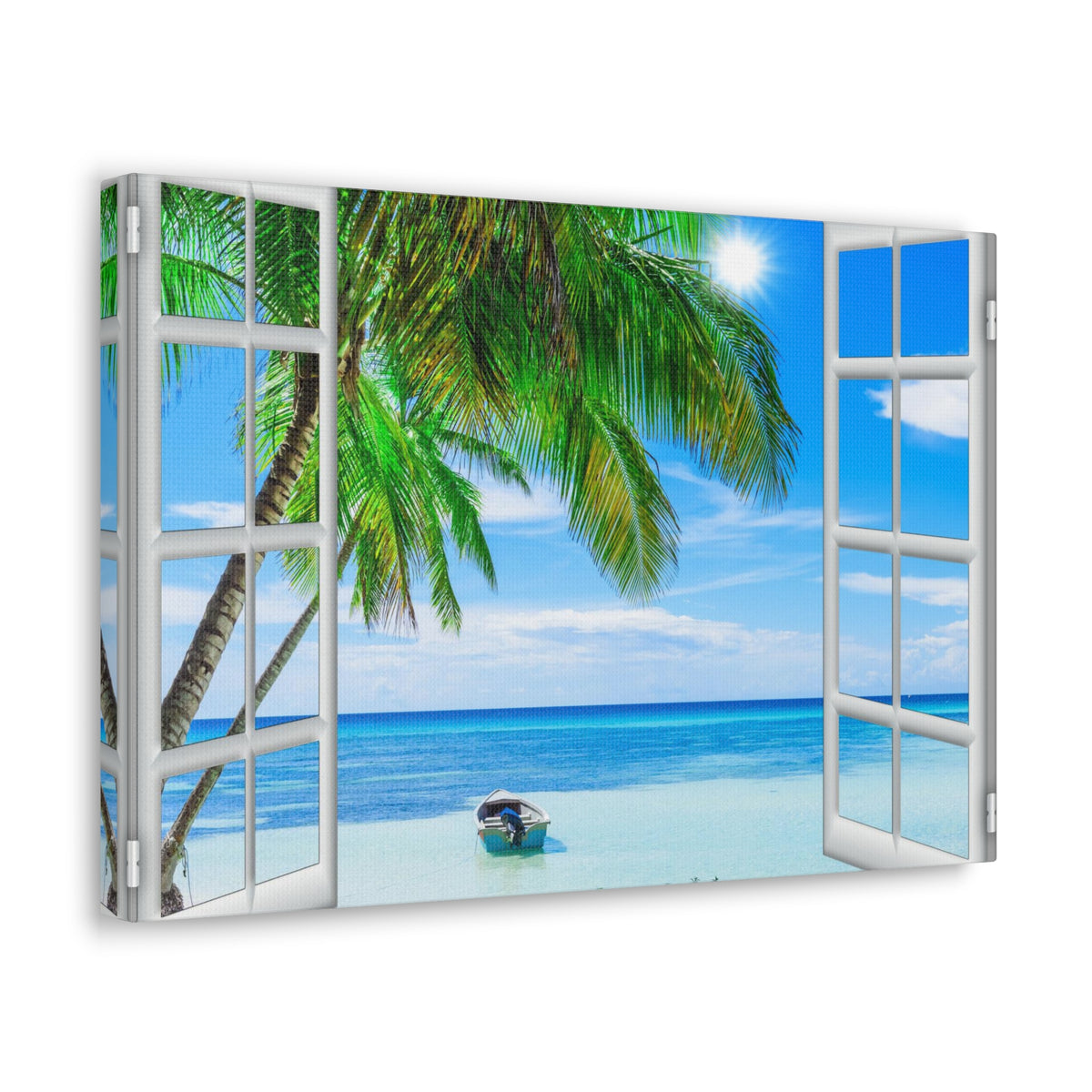 Canvas Print Wall Art Window Beach Coconut View Nature Photography Realism Scenic Landscape Colorful Multicolor for Home Decor Ready to Hang-Express Your Love Gifts