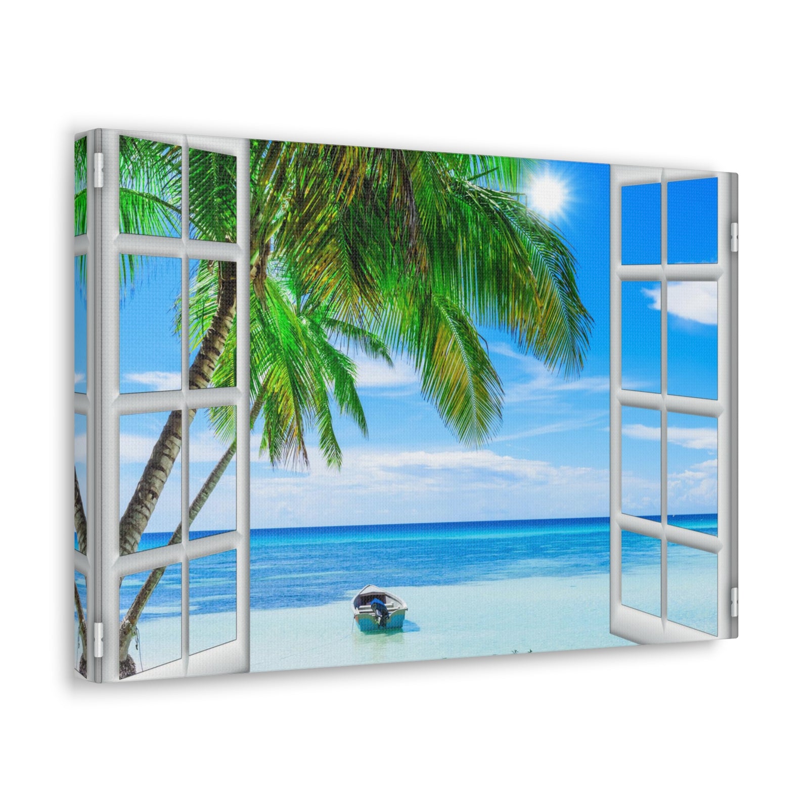 Canvas Print Wall Art Window Beach Coconut View Nature Photography Realism Scenic Landscape Colorful Multicolor for Home Decor Ready to Hang-Express Your Love Gifts