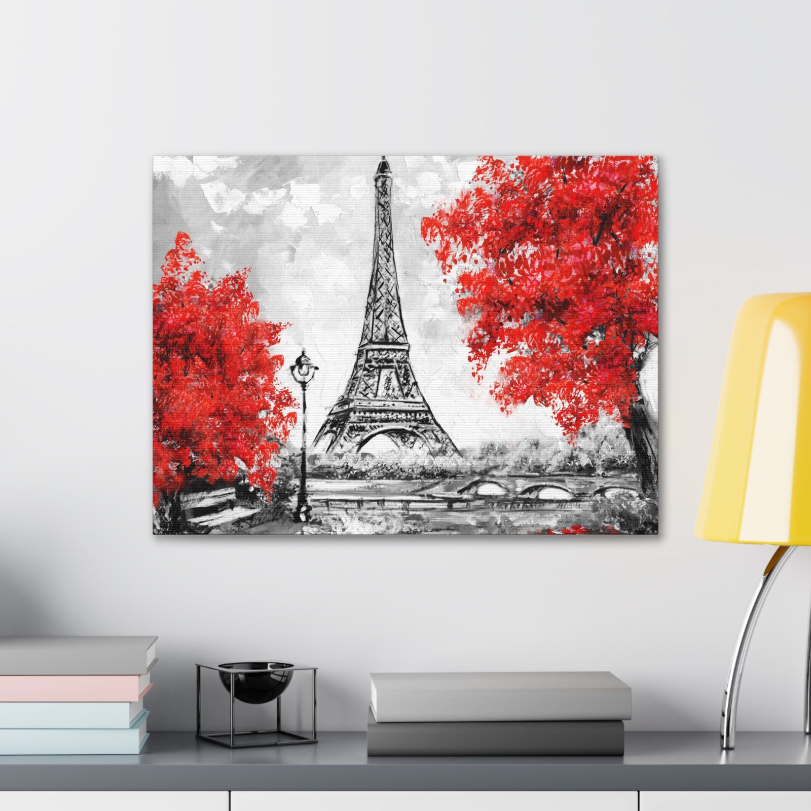 Paris Red Tree Eiffel Tower France Canvas Artwork High-Quality Breathtaking French City for Home Decor Ready to Hang-Express Your Love Gifts