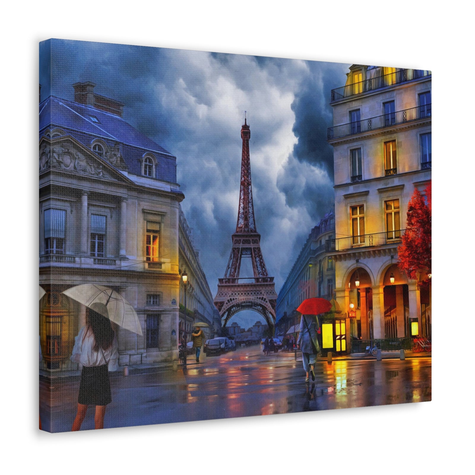 Paris Street View Red Umbrella Eiffel Tower France Canvas Artwork High-Quality Breathtaking French City for Home Decor Ready to Hang-Express Your Love Gifts