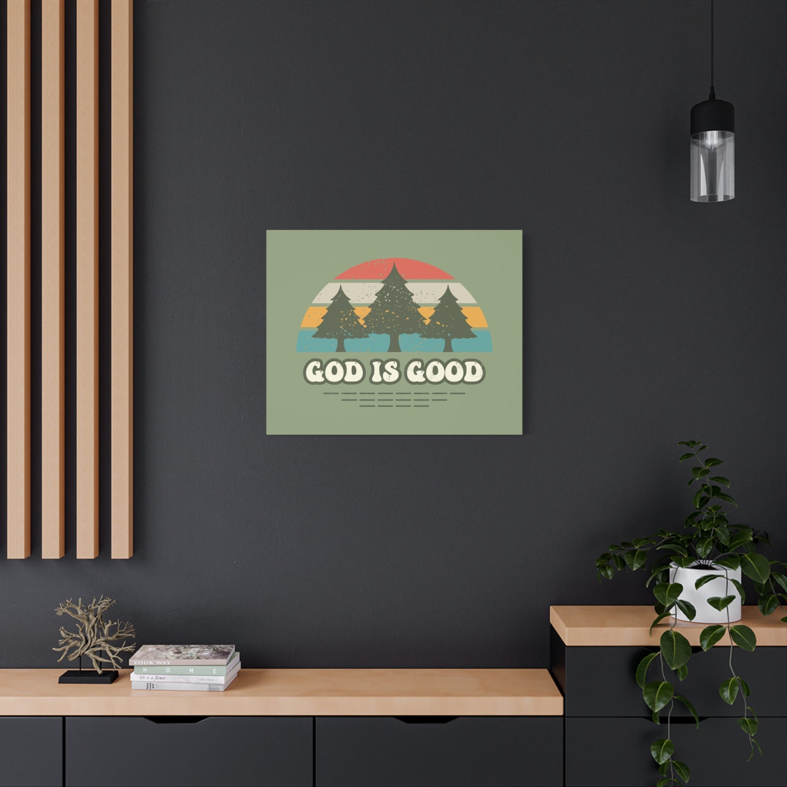 Scripture Canvas God Is Good Psalm 100:5 Three Trees Christian Wall Art Bible Verse Print Ready to Hang-Express Your Love Gifts