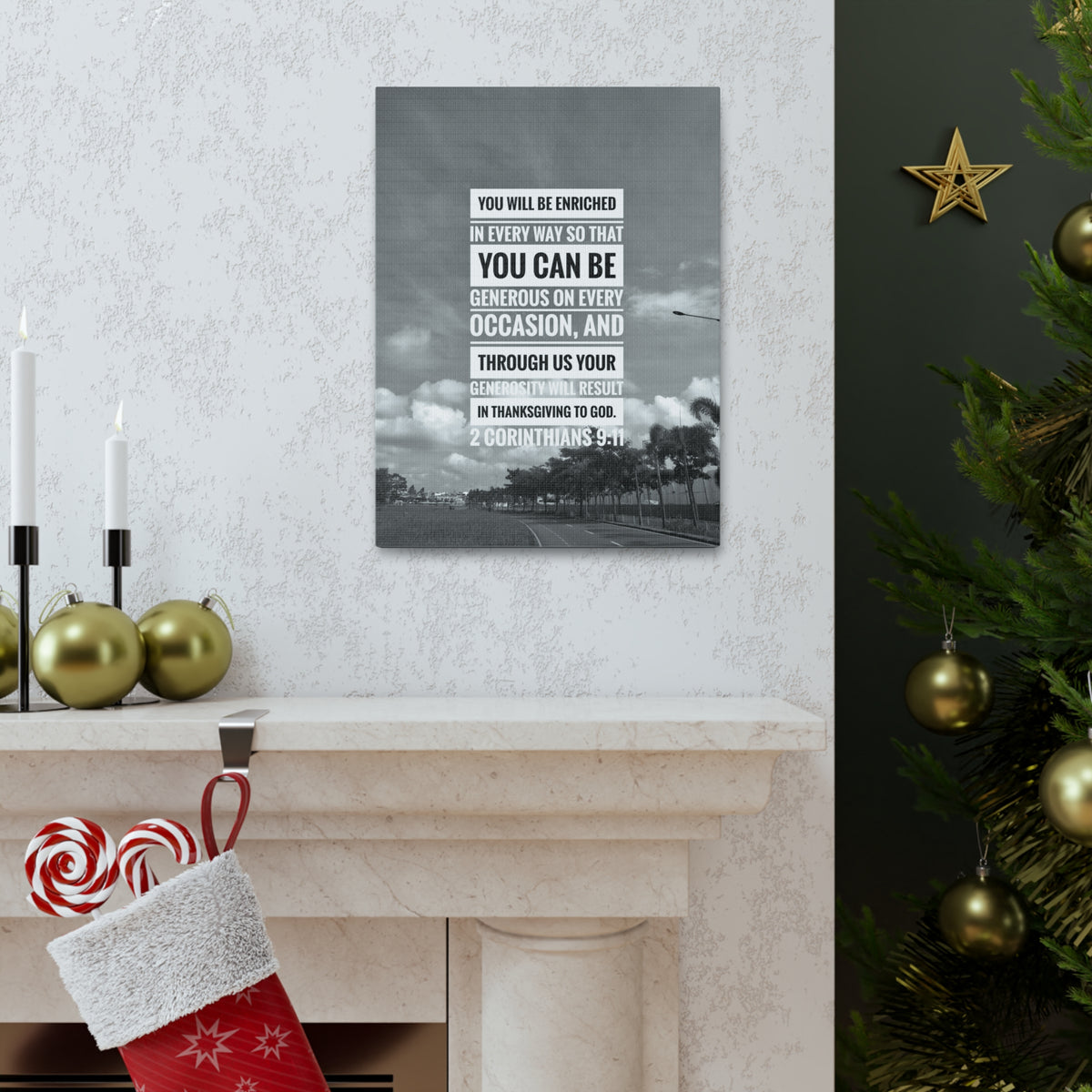 Scripture Canvas You Will Be Enriched 2 Corinthians 9:11 Christian Wall Art Bible Verse Print Ready to Hang-Express Your Love Gifts