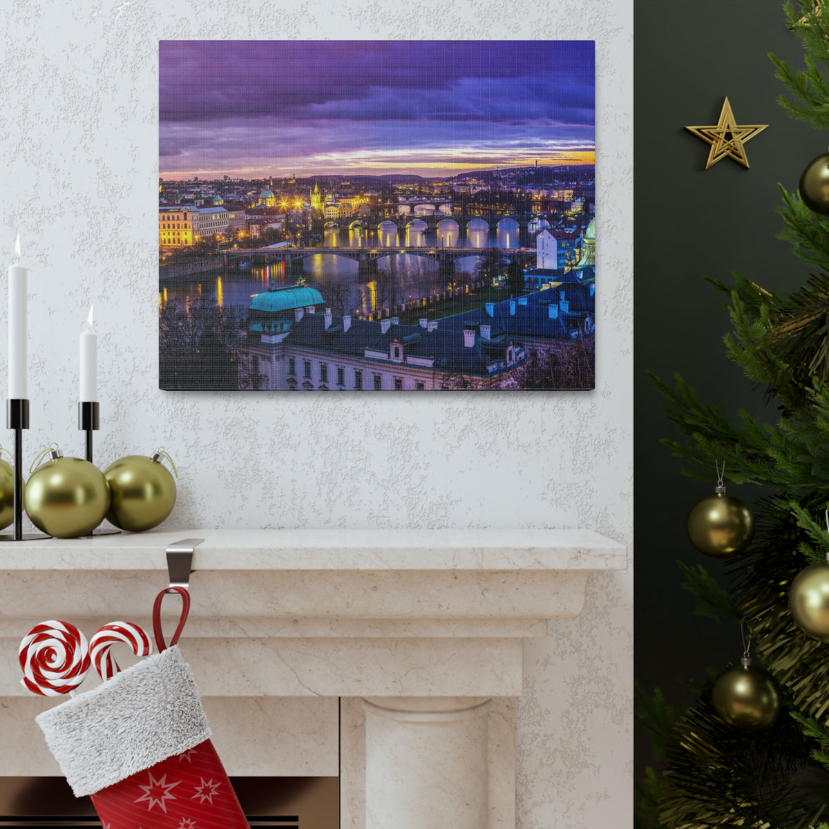 Prague Night Skyline Canvas Artwork High-Quality Breathtaking Stunning Cityscape for Home Decor Ready to Hang-Express Your Love Gifts