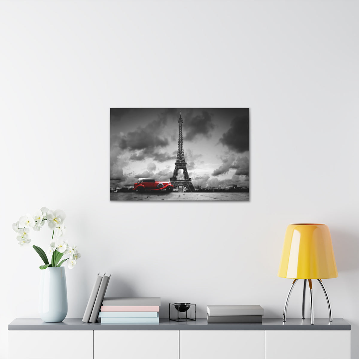 Eiffel Tower And Red Retro Car, France Canvas Artwork High-Quality Breathtaking French City for Home Decor Ready to Hang ‌-Express Your Love Gifts