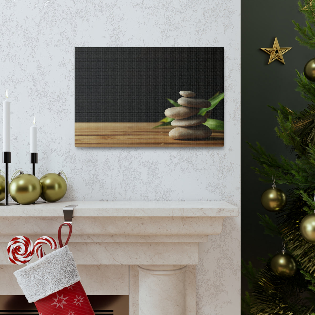 Stones Bamboo Background Forest Floral Nature Photography Canvas Wall Art for Home Decor Ready-to-Hang-Express Your Love Gifts