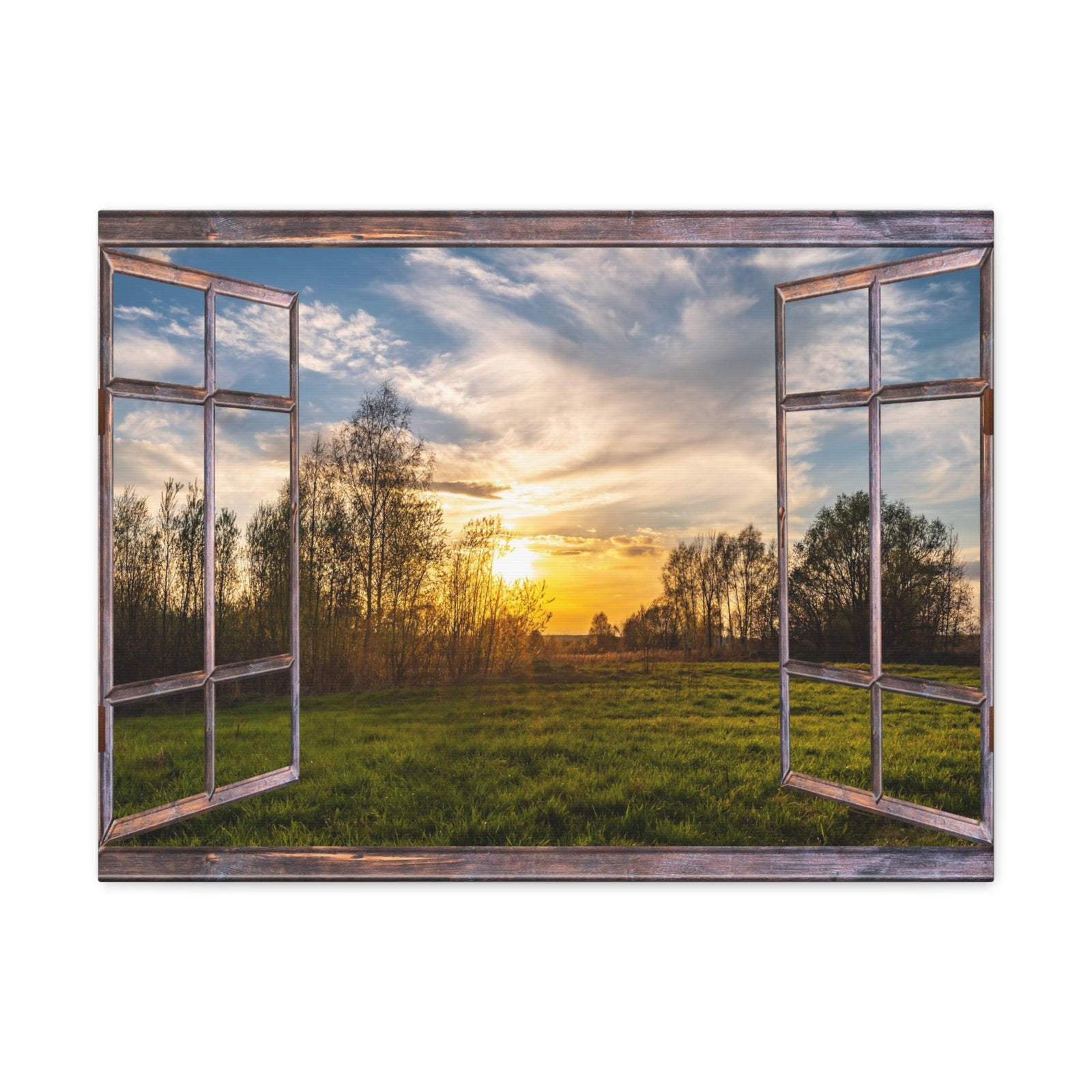 Canvas Print Wall Art Window Sunset Field View Nature Photography Realism Scenic Landscape Colorful Multicolor for Home Decor Ready to Hang-Express Your Love Gifts