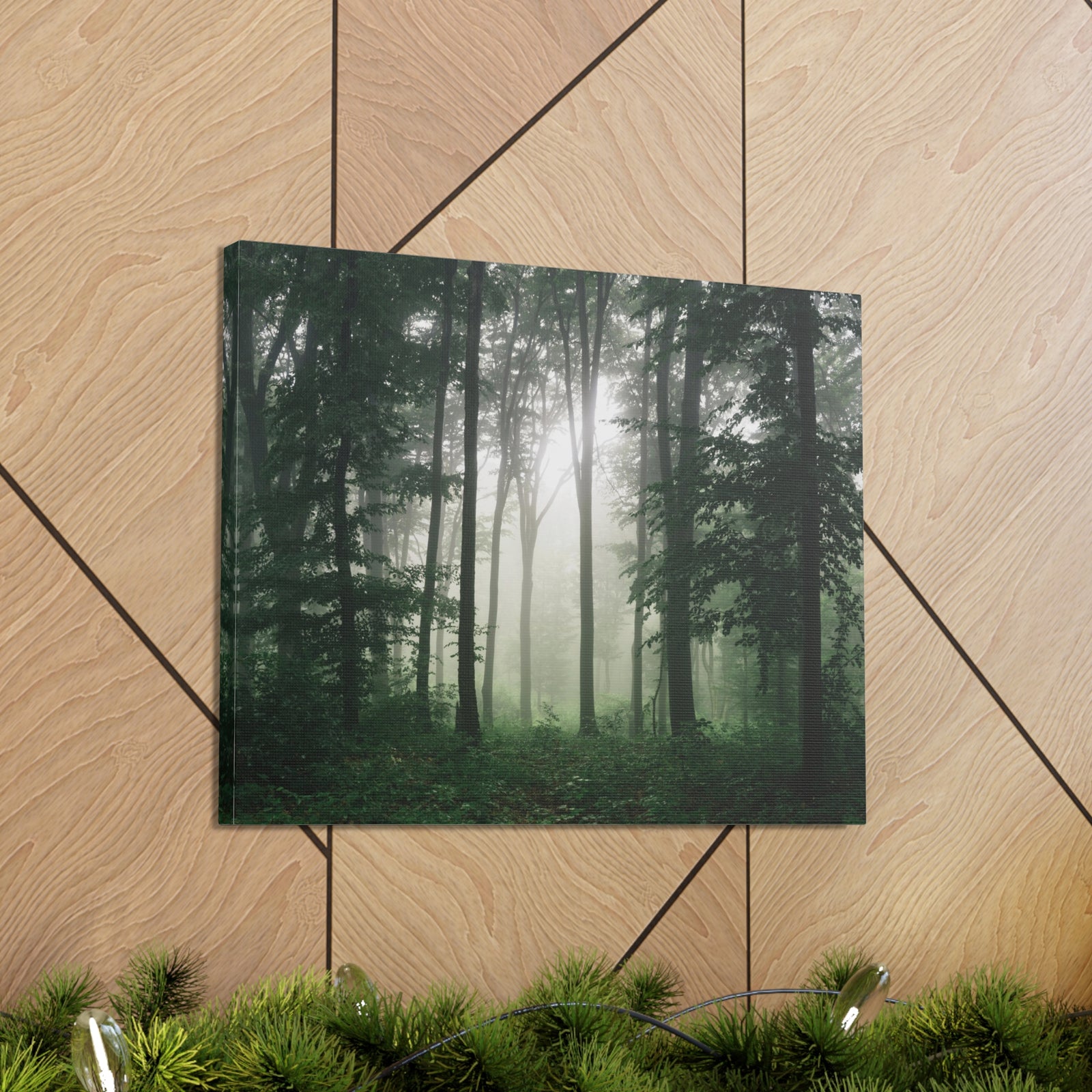 Pine Tree Misty Forest Nature Wilderness Photography Canvas Wall Art for Home Decor Ready-to-Hang-Express Your Love Gifts