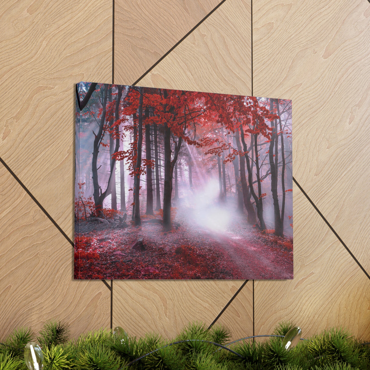 Foggy Autumn Forest Orange Leaves Nature Wilderness Photography Canvas Wall Art for Home Decor Ready-to-Hang-Express Your Love Gifts