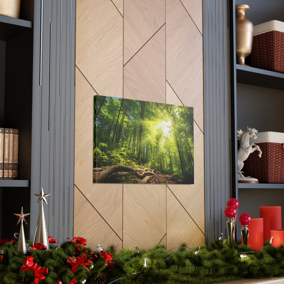 Sunlight Forest Green Nature Wilderness Photography Canvas Wall Art for Home Decor Ready-to-Hang-Express Your Love Gifts