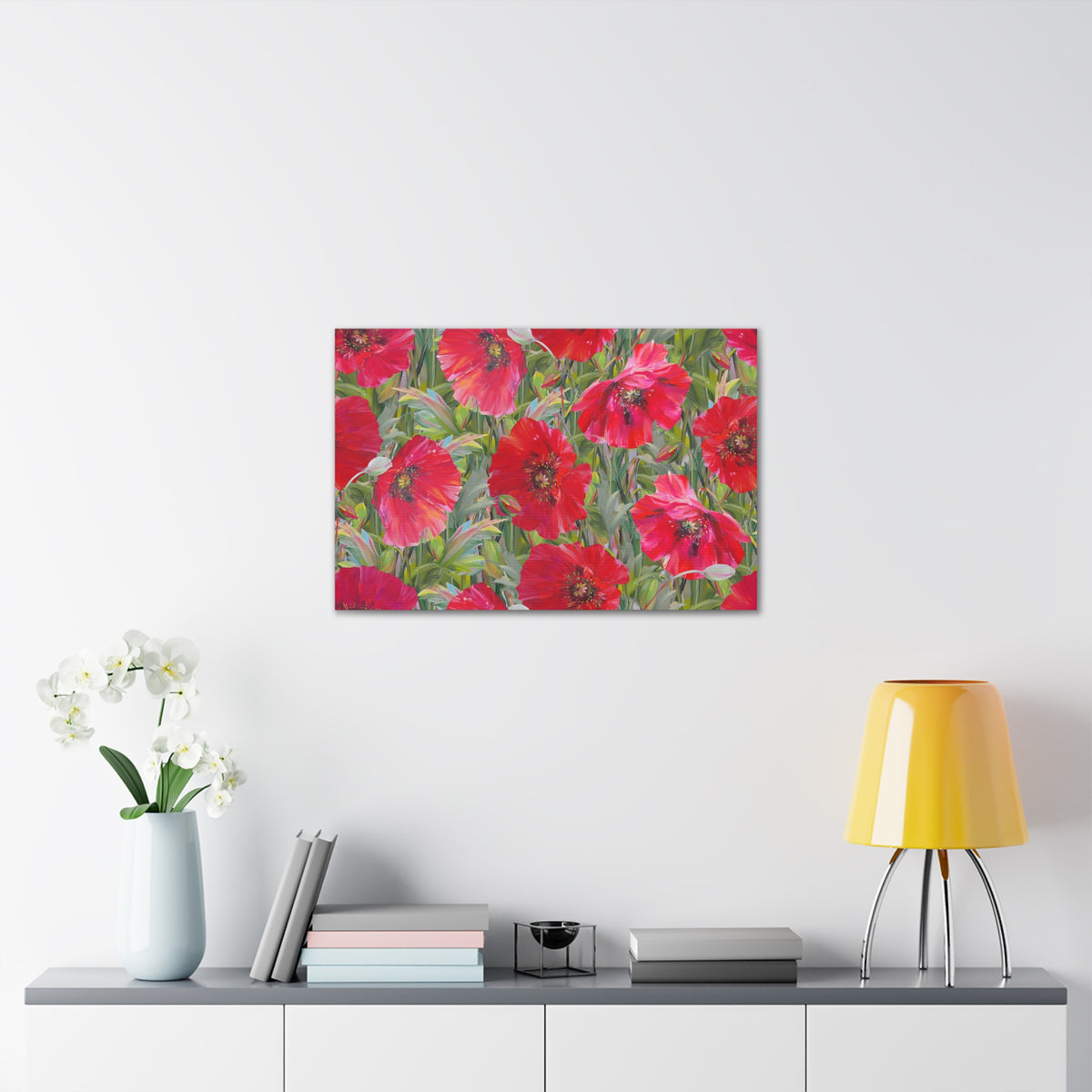 Seamless Floral Pattern Red Poppies Flower Canvas Wall Art for Home Decor Ready-to-Hang-Express Your Love Gifts