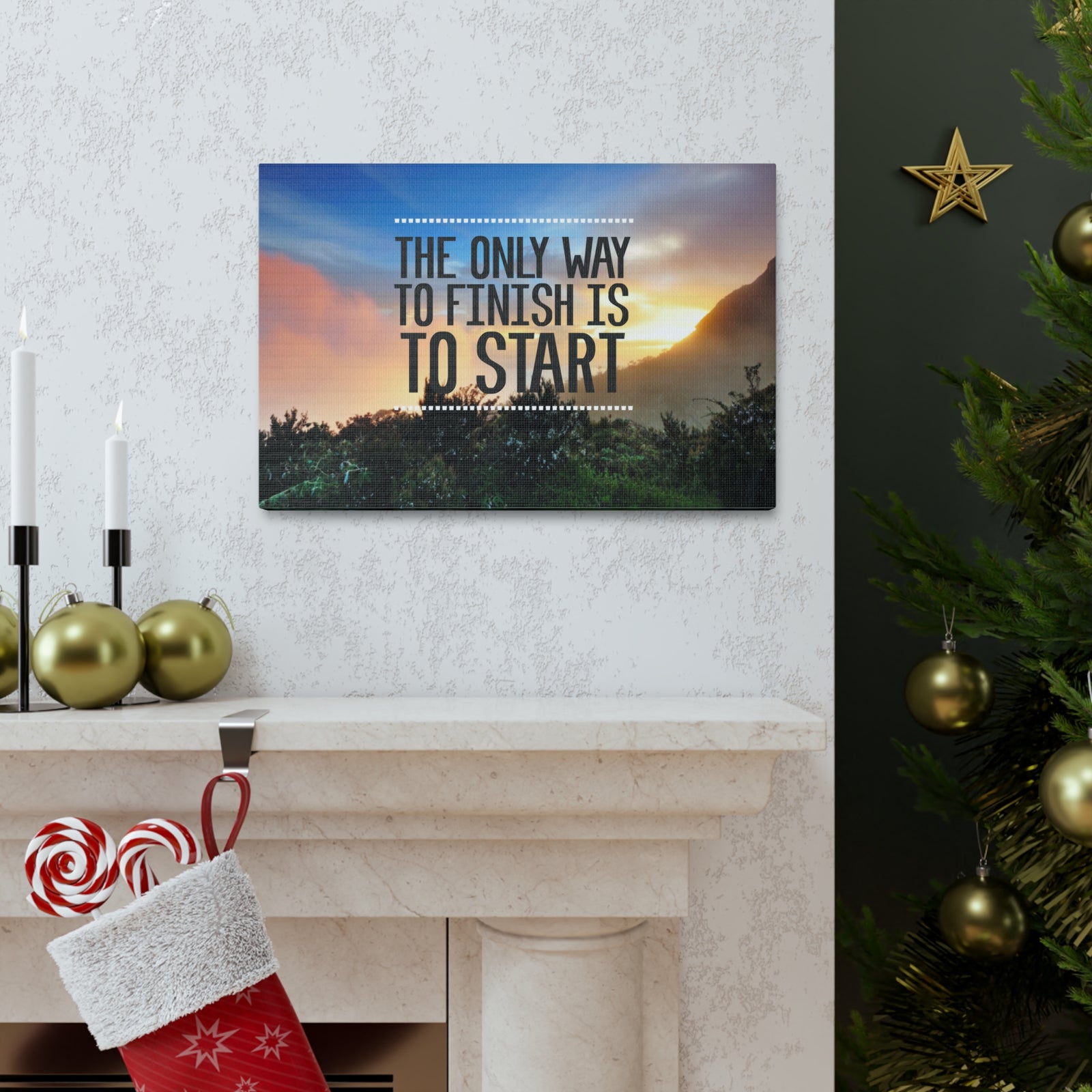 Inspirational Quote Canvas The Only Way To Finish Is To Start Motivational Print Ready to Hang Artwork-Express Your Love Gifts