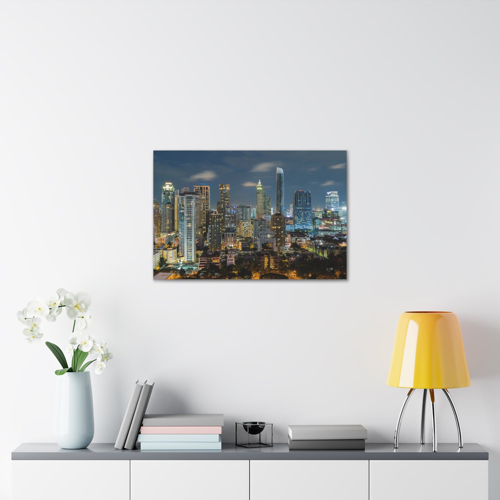 Bangkok Night Skyline Canvas Artwork High-Quality Breathtaking Stunning Cityscape for Home Decor Ready to Hang-Express Your Love Gifts