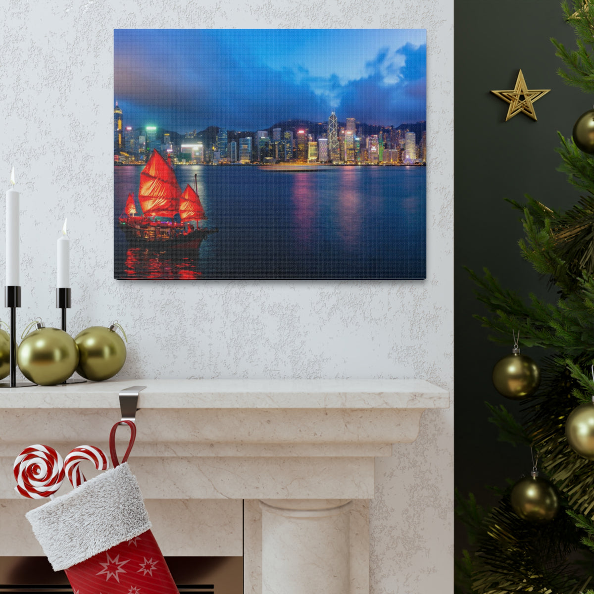 Hong Kong Night Skyline Canvas Artwork High-Quality Breathtaking Stunning Cityscape for Home Decor Ready to Hang-Express Your Love Gifts