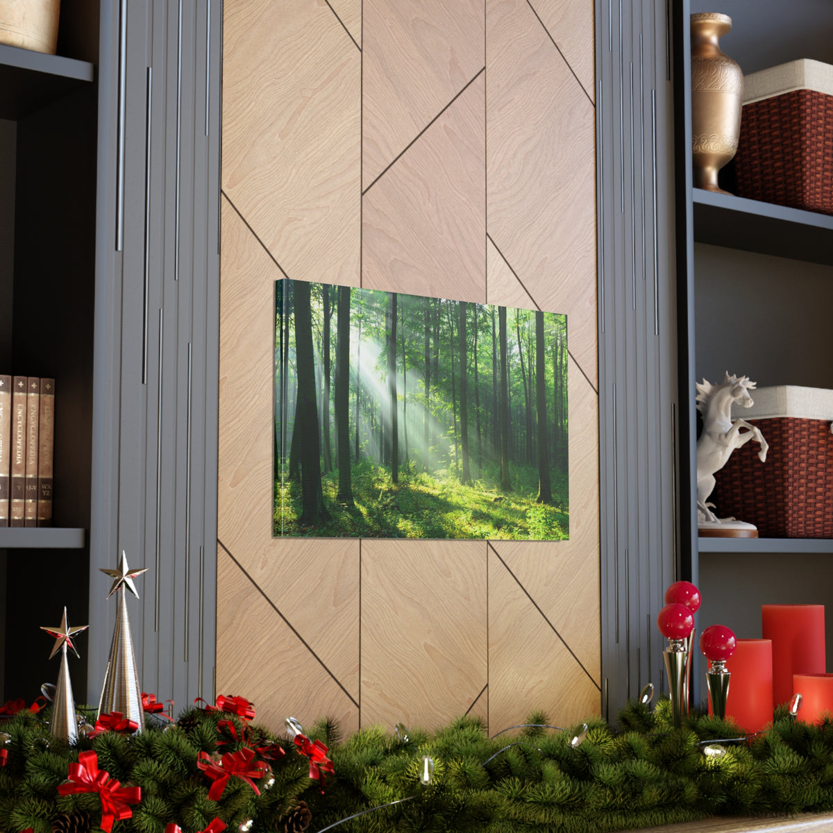 Green Forest Sunlight Nature Wilderness Photography Canvas Wall Art for Home Decor Ready-to-Hang-Express Your Love Gifts