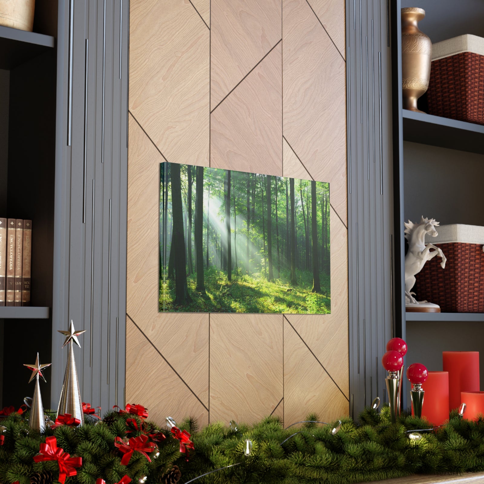 Green Forest Sunlight Nature Wilderness Photography Canvas Wall Art for Home Decor Ready-to-Hang-Express Your Love Gifts