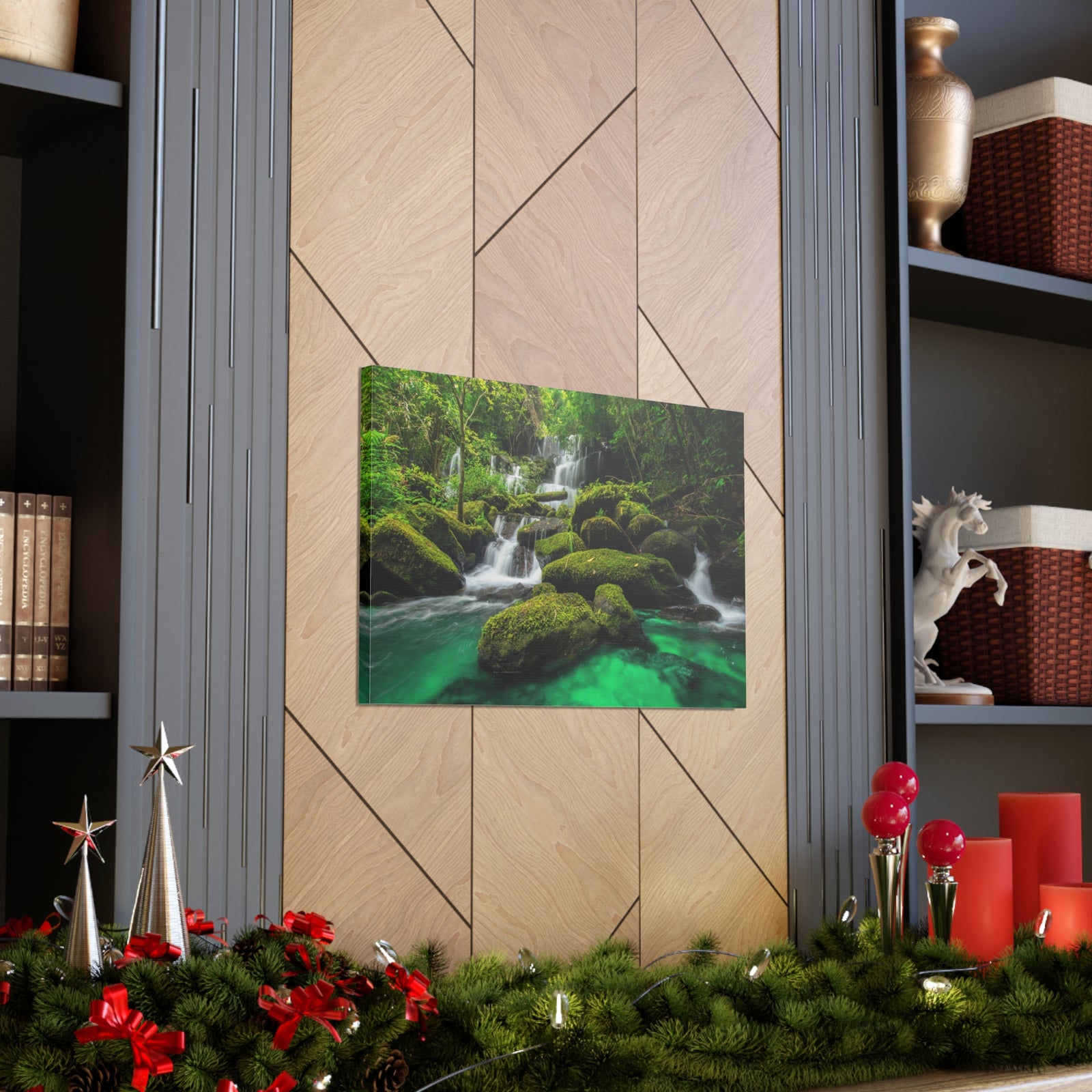 Jungle Waterfall In Thailand Modern Multicolor Scenic Nature Photography Canvas Home Office Decor Ready to Hang-Express Your Love Gifts