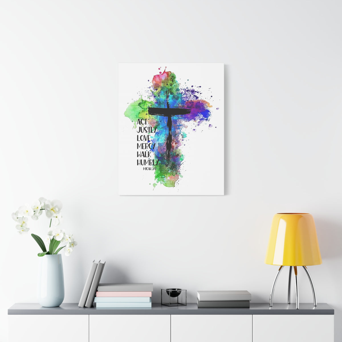 Scripture Walls Micah 6:8 Act Justly Distressed Cross Bible Verse Canvas Christian Wall Art Ready to Hang Unframed-Express Your Love Gifts