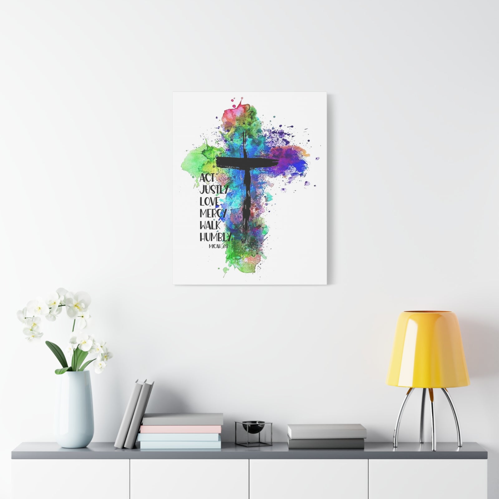 Scripture Walls Micah 6:8 Act Justly Distressed Cross Bible Verse Canvas Christian Wall Art Ready to Hang Unframed-Express Your Love Gifts