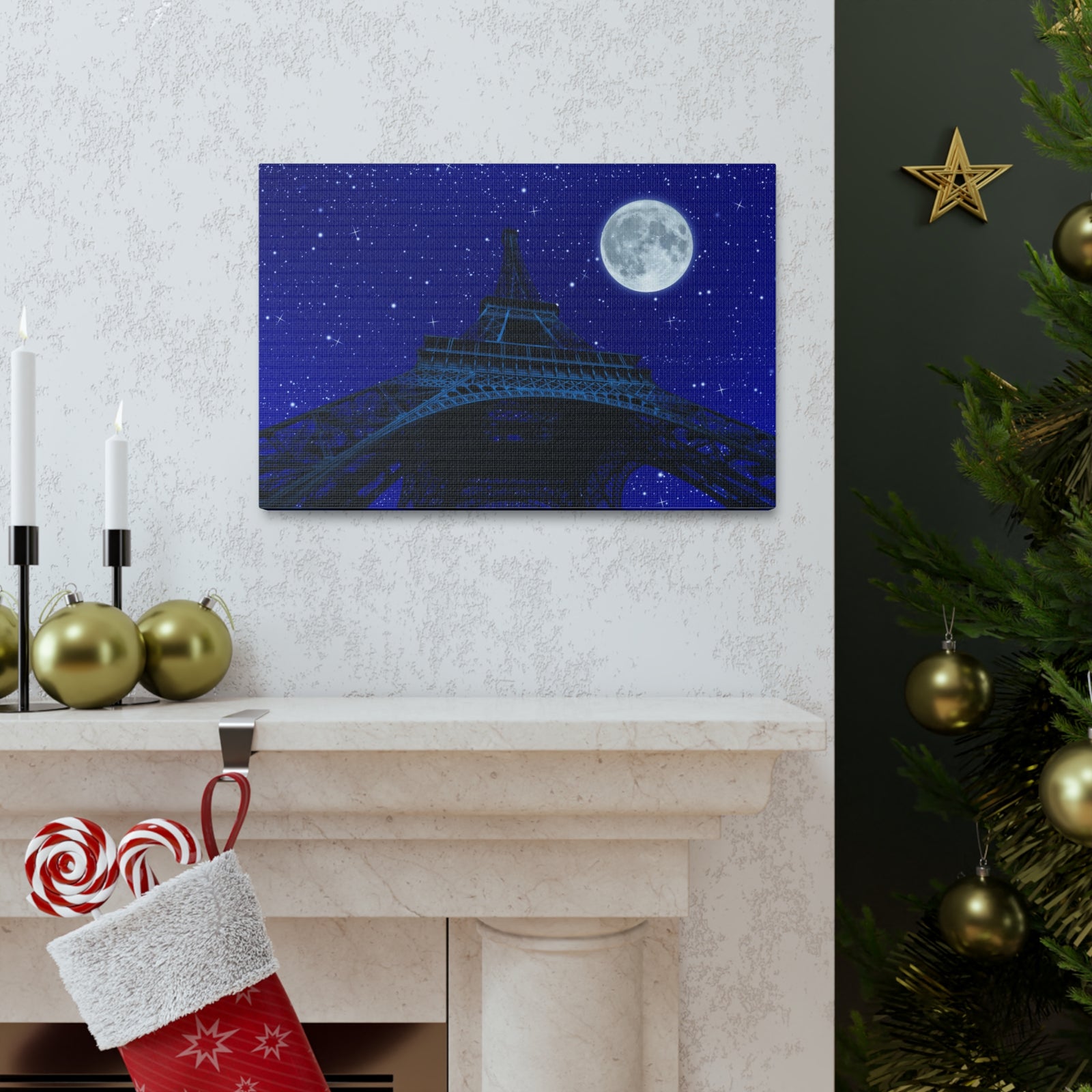 Paris Under Moonlight France Canvas Artwork High-Quality Breathtaking French City for Home Decor Ready to Hang-Express Your Love Gifts