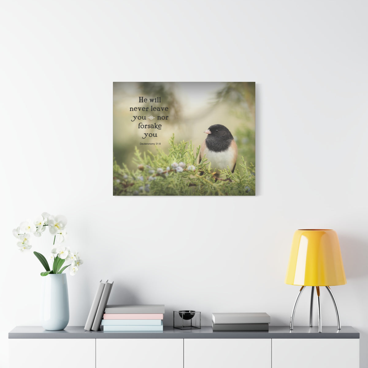 Scripture Canvas Never Forsake Deuteronomy 31:8 Christian Wall Art Bible Verse Print Ready to Hang-Express Your Love Gifts