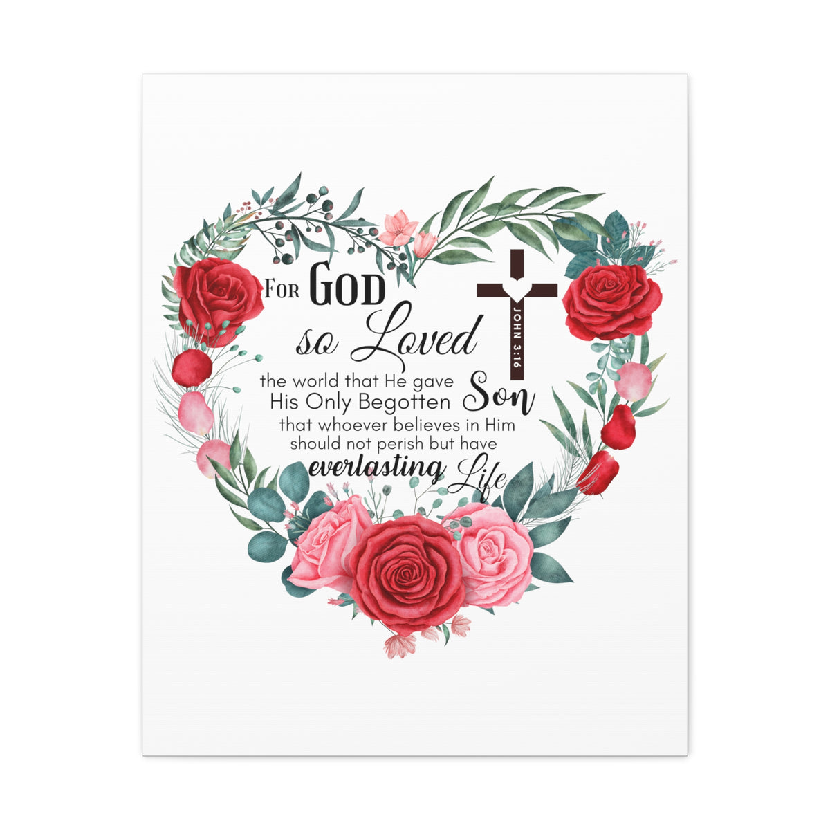 Scripture Walls John 3:16 Everlasting Life Bible Verse Canvas Christian Wall Art Ready to Hang Unframed-Express Your Love Gifts