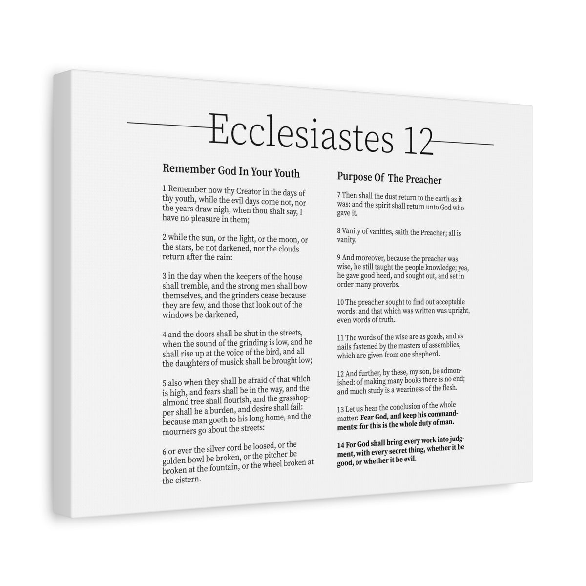 Scripture Canvas His Commandments Ecclesiastes 12 Christian Wall Art Bible Verse Print Ready to Hang-Express Your Love Gifts