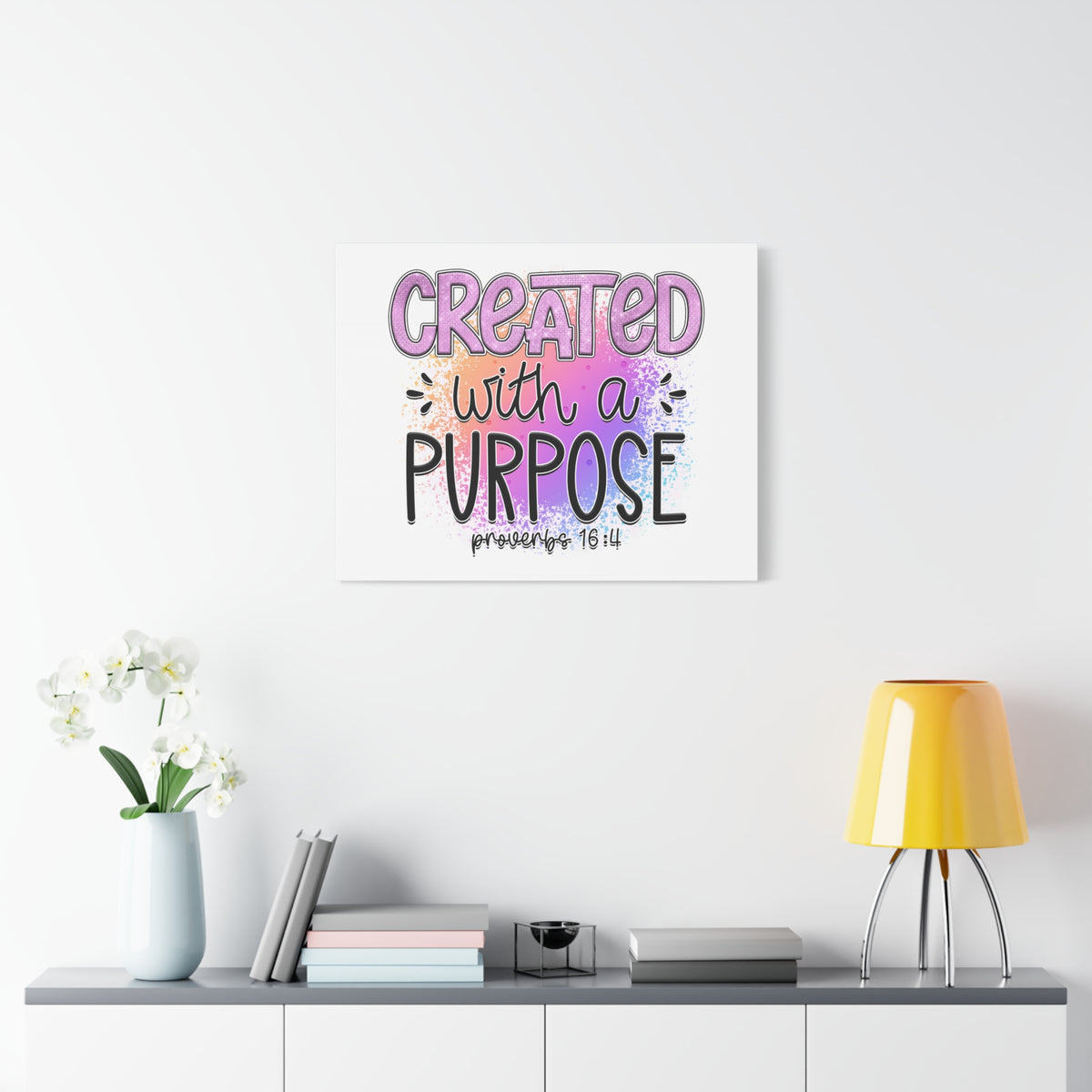 Scripture Walls Proverbs 16:4 Created With a Purpose Purple Bible Verse Canvas Christian Wall Art Ready to Hang Unframed-Express Your Love Gifts
