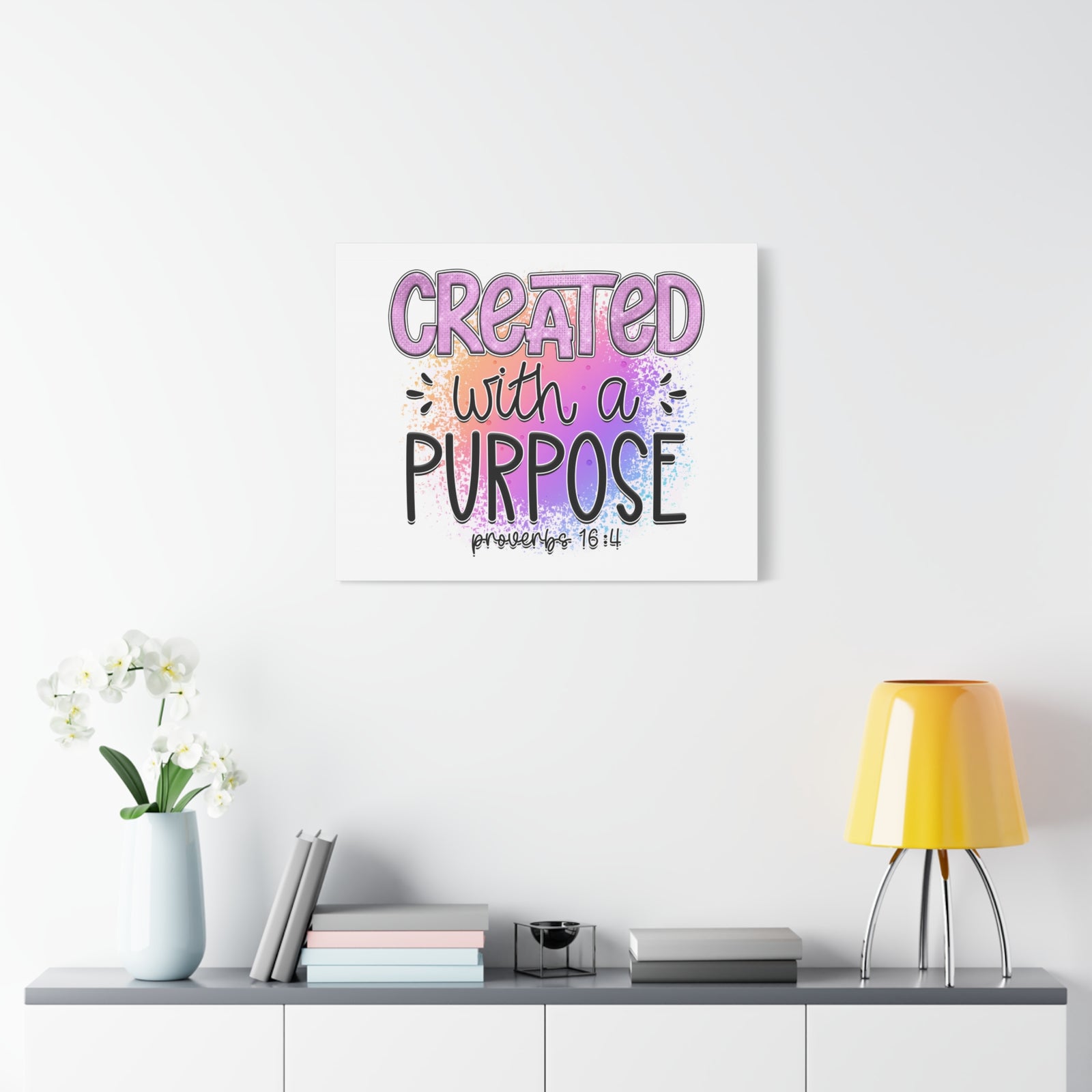 Scripture Walls Proverbs 16:4 Created With a Purpose Purple Bible Verse Canvas Christian Wall Art Ready to Hang Unframed-Express Your Love Gifts