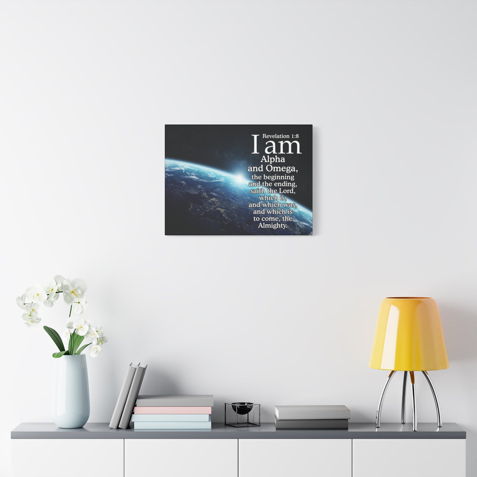 Scripture Canvas Revelation 1:8 Alpha ansd Omega Christian Wall Art Bible Verse Print Ready to Hang-Express Your Love Gifts