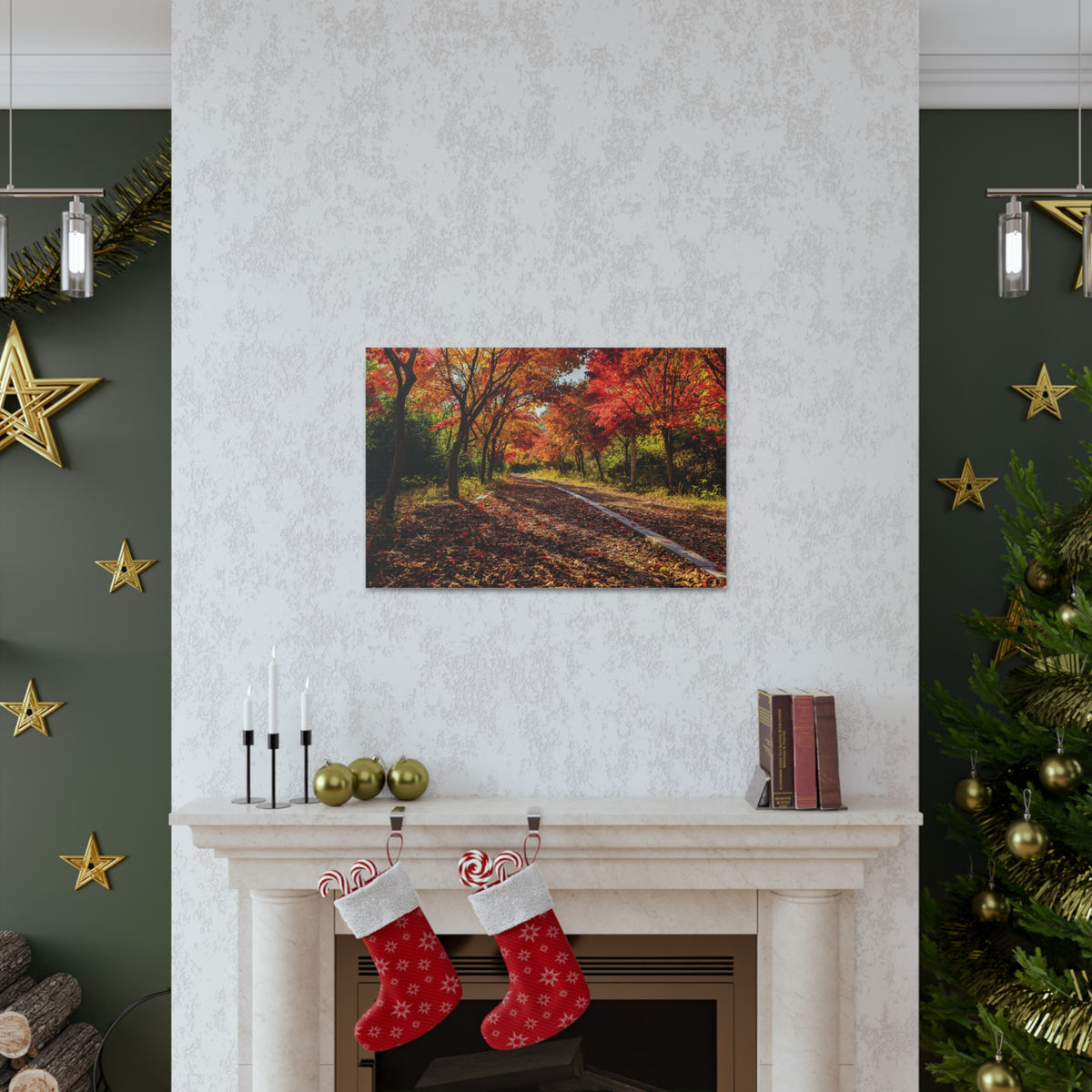 Orange Tree Path Autumn Park Nature Wilderness Photography Canvas Wall Art for Home Decor Ready-to-Hang-Express Your Love Gifts