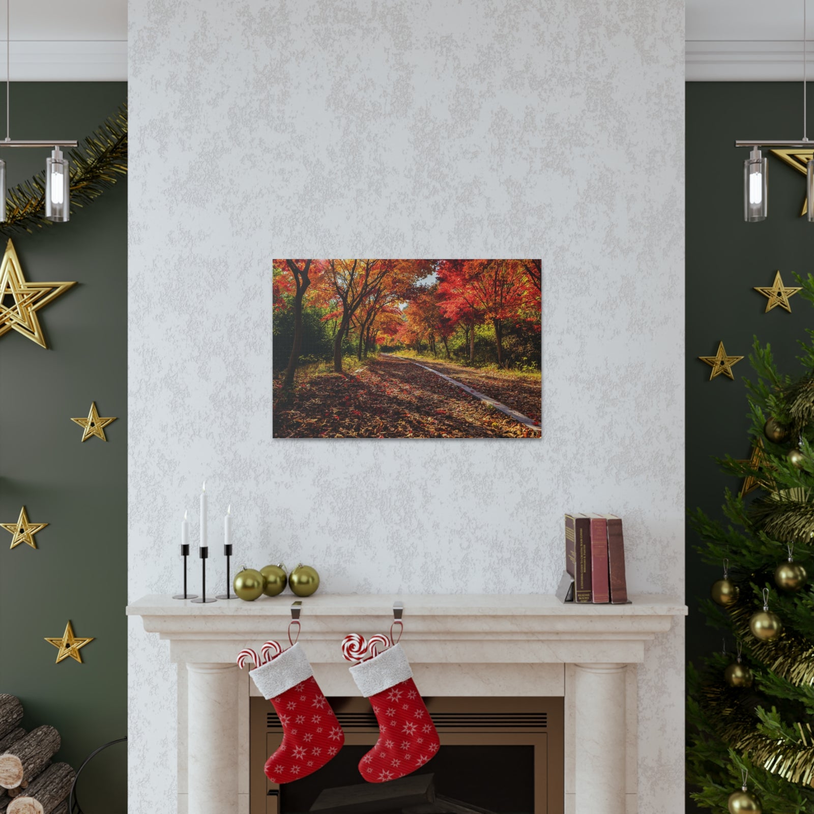 Orange Tree Path Autumn Park Nature Wilderness Photography Canvas Wall Art for Home Decor Ready-to-Hang-Express Your Love Gifts