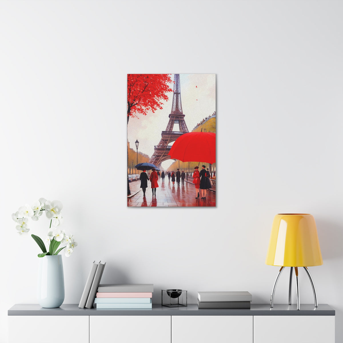 Eiffel Tower Big Red Umbrella Paris France Canvas Artwork High-Quality Breathtaking French City for Home Decor Ready to Hang-Express Your Love Gifts