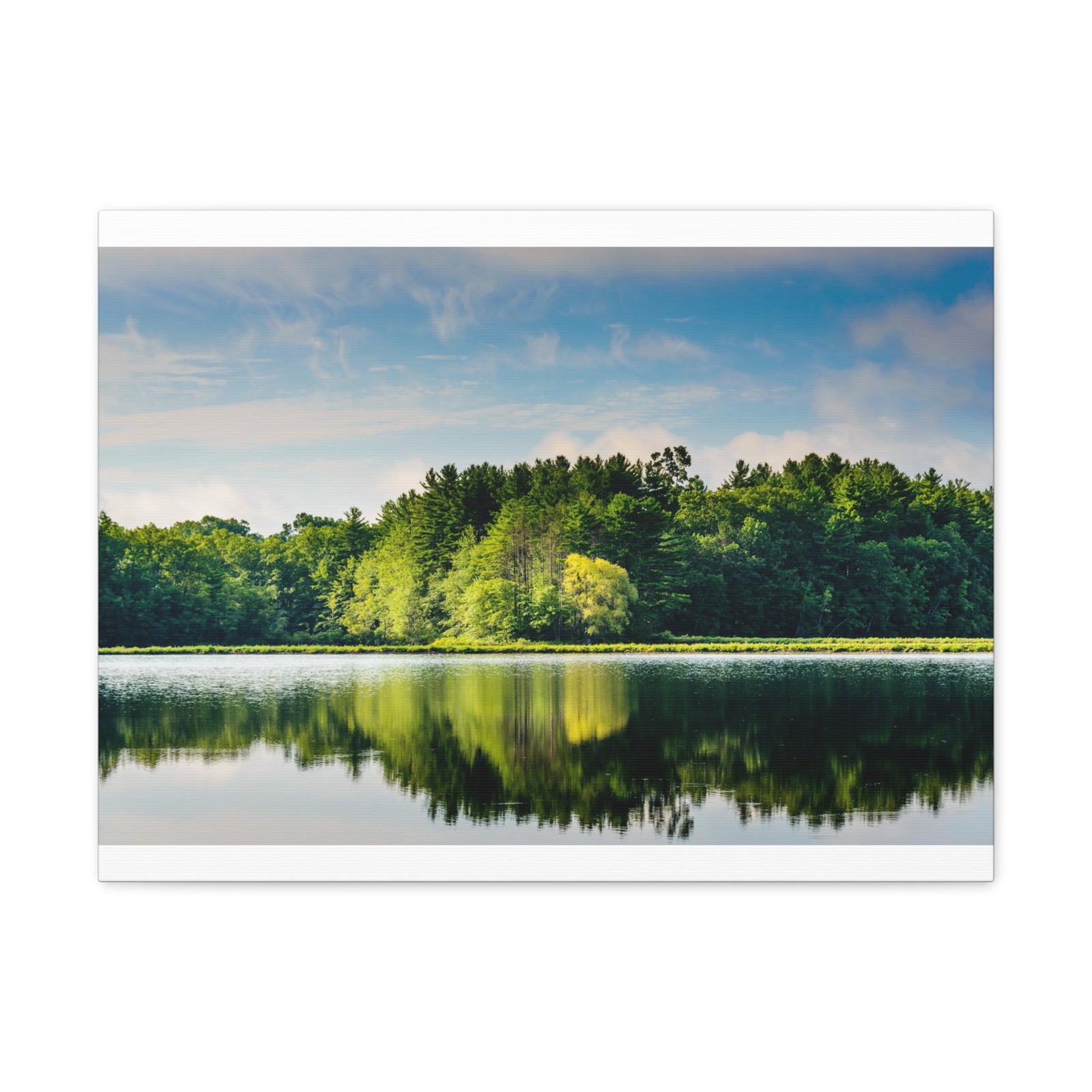 Green Forest Clear Lake Reflection Nature Wilderness Photography Canvas Wall Art for Home Decor Ready-to-Hang-Express Your Love Gifts