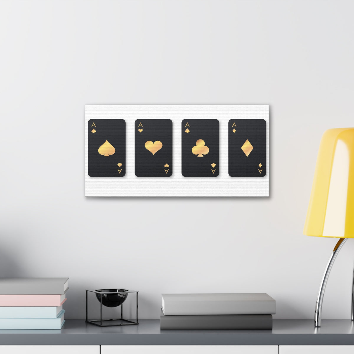 Four Black Aces Card Suits Playing Card Canvas Wall Art for Home Decor Ready-to-Hang-Express Your Love Gifts