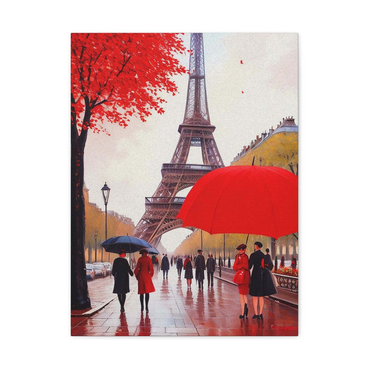 Eiffel Tower Big Red Umbrella Paris France Canvas Artwork High-Quality Breathtaking French City for Home Decor Ready to Hang-Express Your Love Gifts