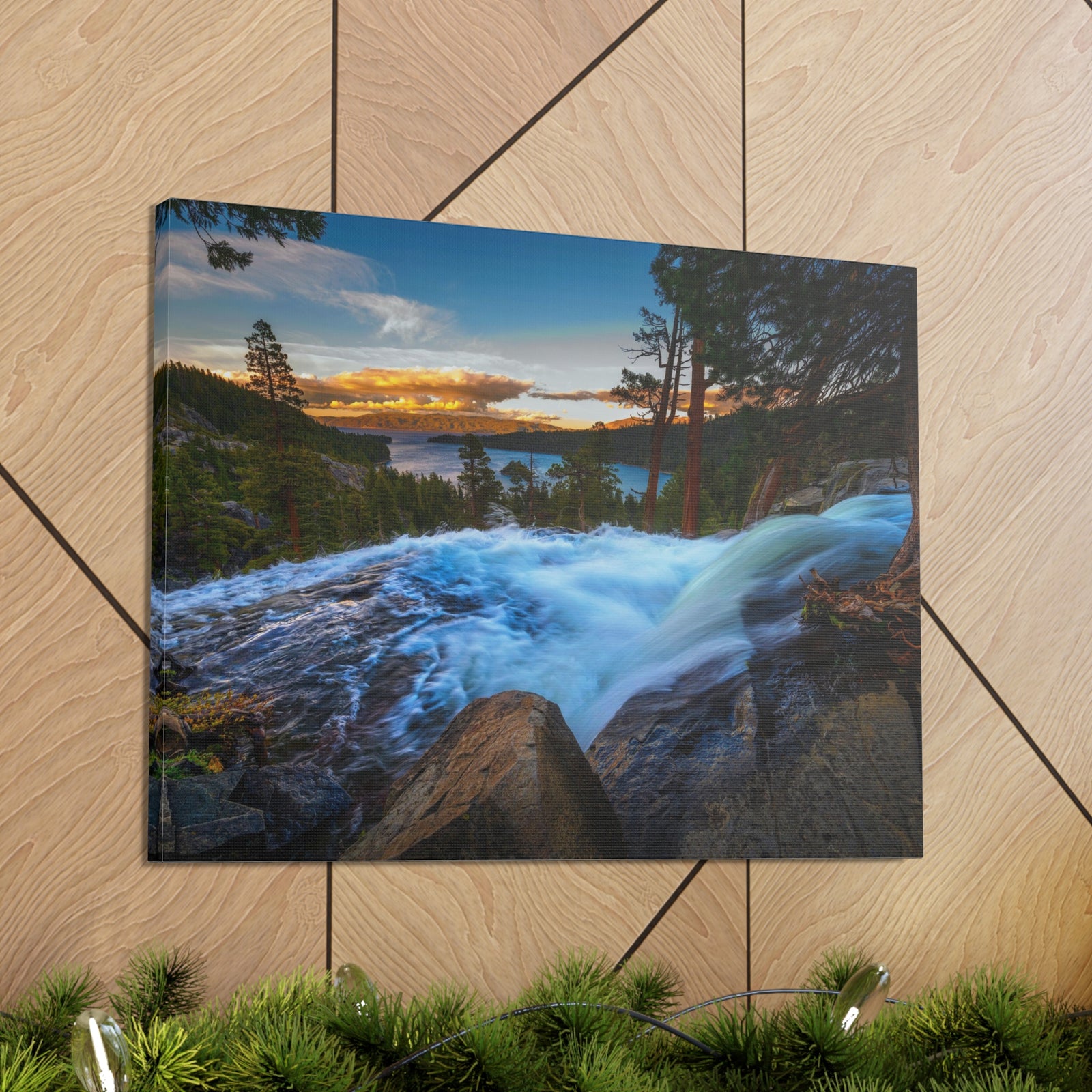 Lake Tahoe Sunset Rushing Water Modern Multicolor Scenic Nature Photography Canvas Home Office Decor Ready to Hang-Express Your Love Gifts