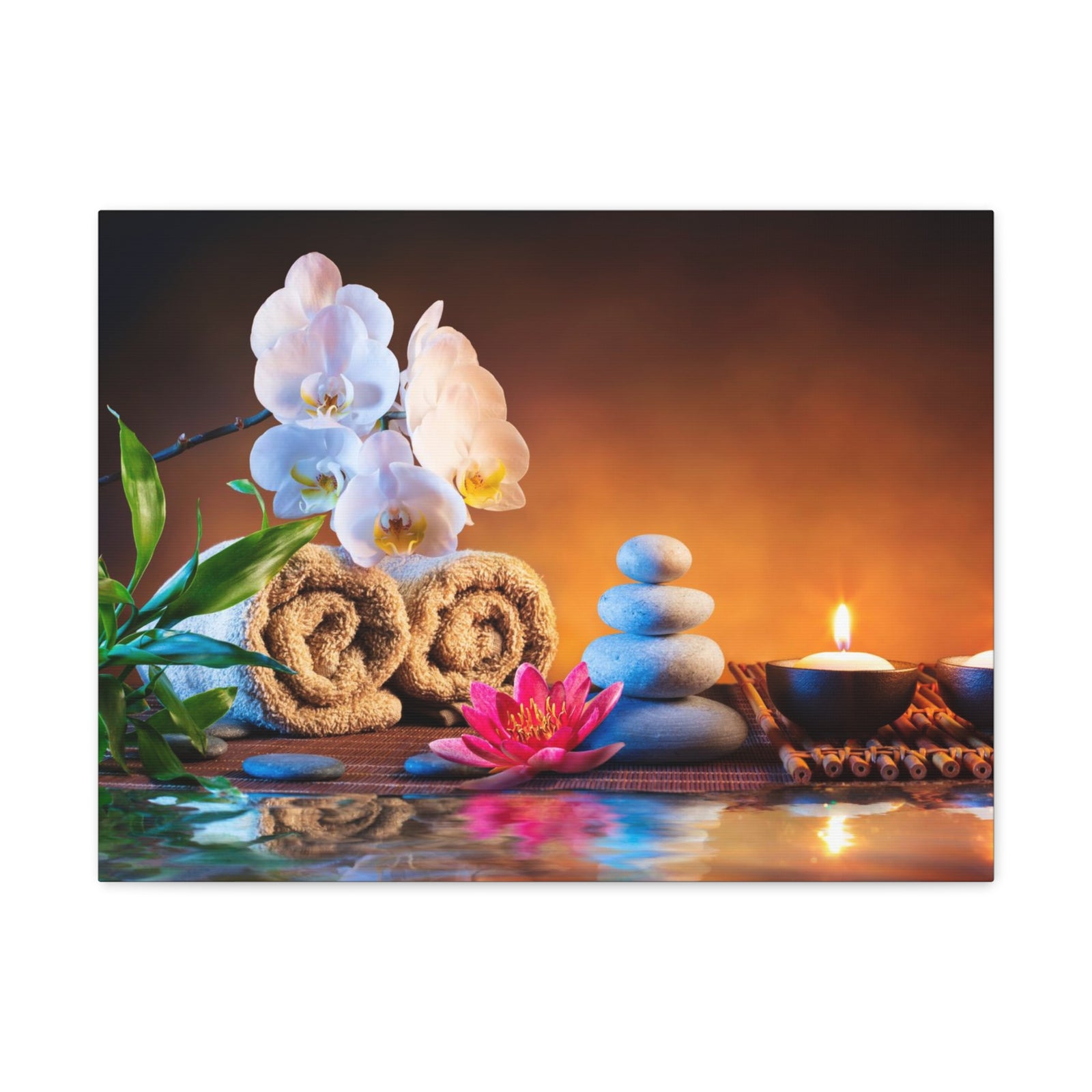 Towels on Bamboo Mat Forest Floral Nature Photography Canvas Wall Art for Home Decor Ready-to-Hang-Express Your Love Gifts