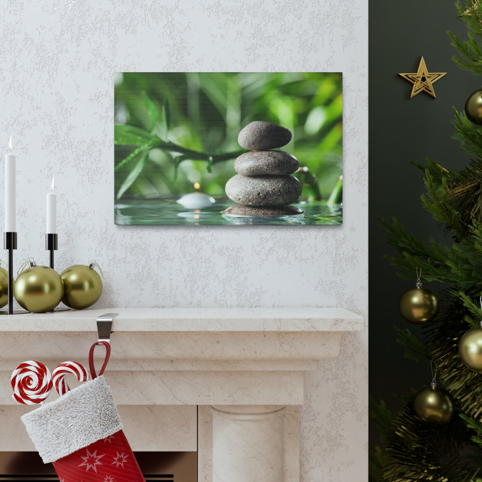 Candle with Bamboo Stem Forest Floral Nature Photography Canvas Wall Art for Home Decor Ready-to-Hang-Express Your Love Gifts