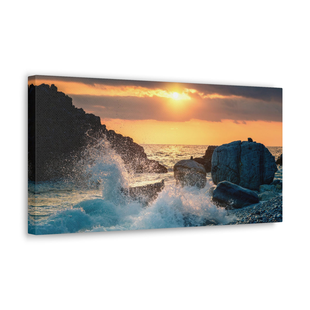 Sea Ocean Wave Hit Rock Beach Sunset Seascape Ocean Canvas Wall Art for Home Decor Ready-to-Hang-Express Your Love Gifts