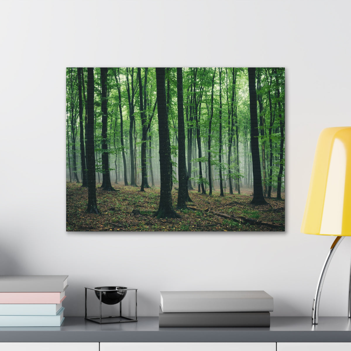 Misty Green Pine Tree Forest Nature Wilderness Photography Canvas Wall Art for Home Decor Ready-to-Hang-Express Your Love Gifts