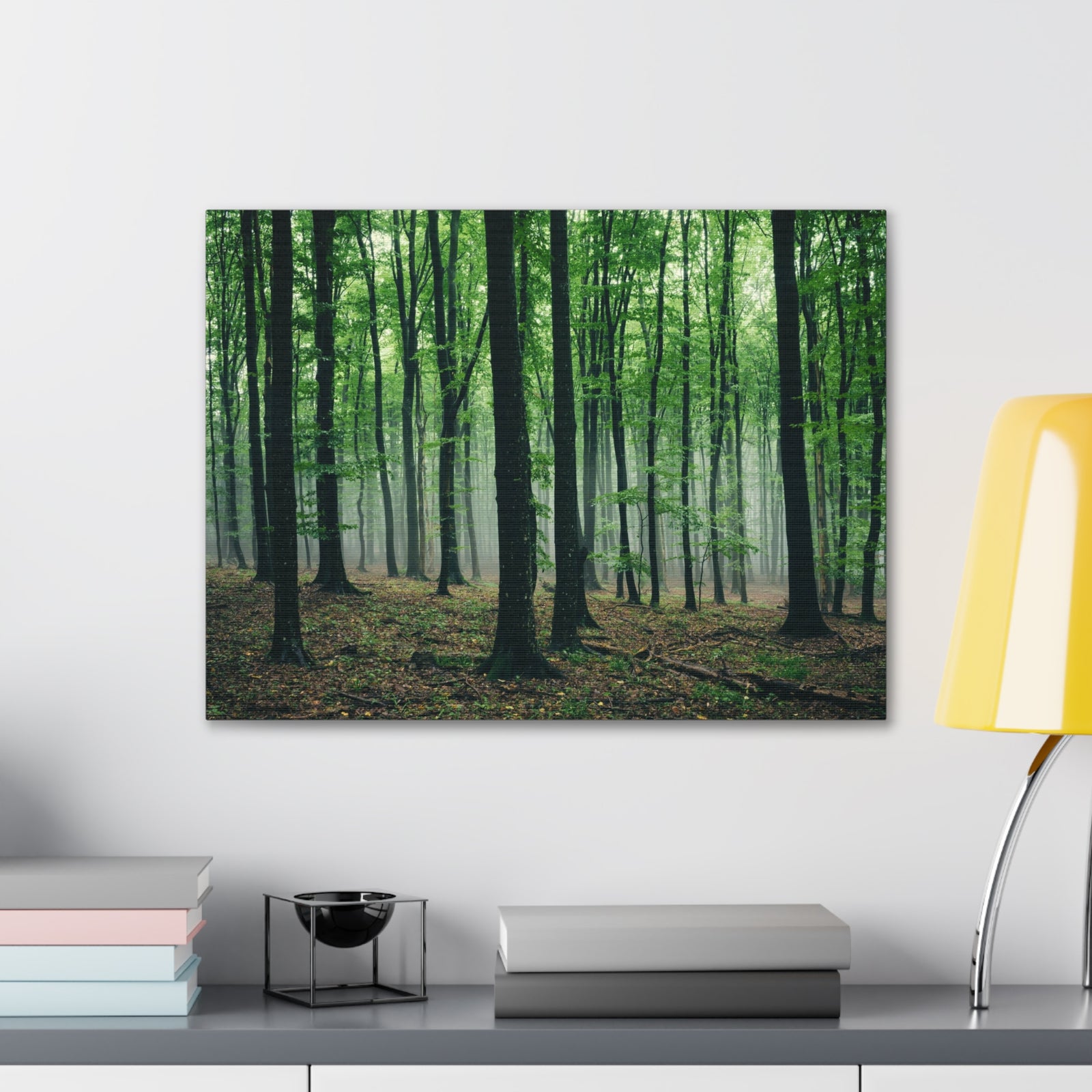 Misty Green Pine Tree Forest Nature Wilderness Photography Canvas Wall Art for Home Decor Ready-to-Hang-Express Your Love Gifts