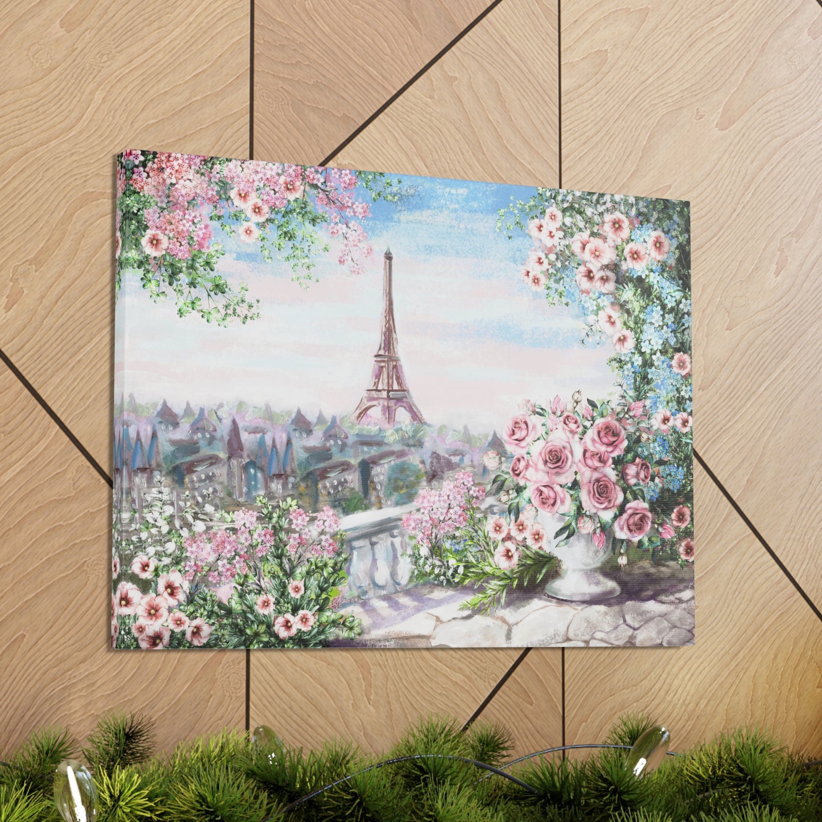 Paris Roses Pink Eiffel Tower France Canvas Artwork High-Quality Breathtaking French City for Home Decor Ready to Hang-Express Your Love Gifts