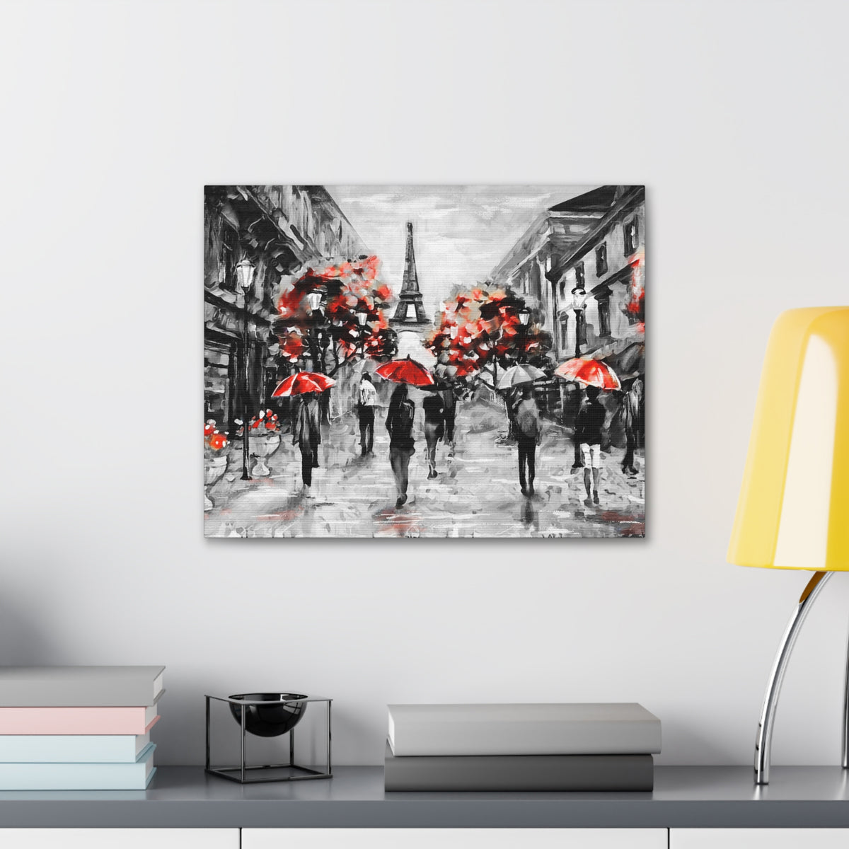 Eiffel Tower Street View Umbrella Paris France Canvas Artwork High-Quality Breathtaking French City for Home Decor Ready to Hang-Express Your Love Gifts