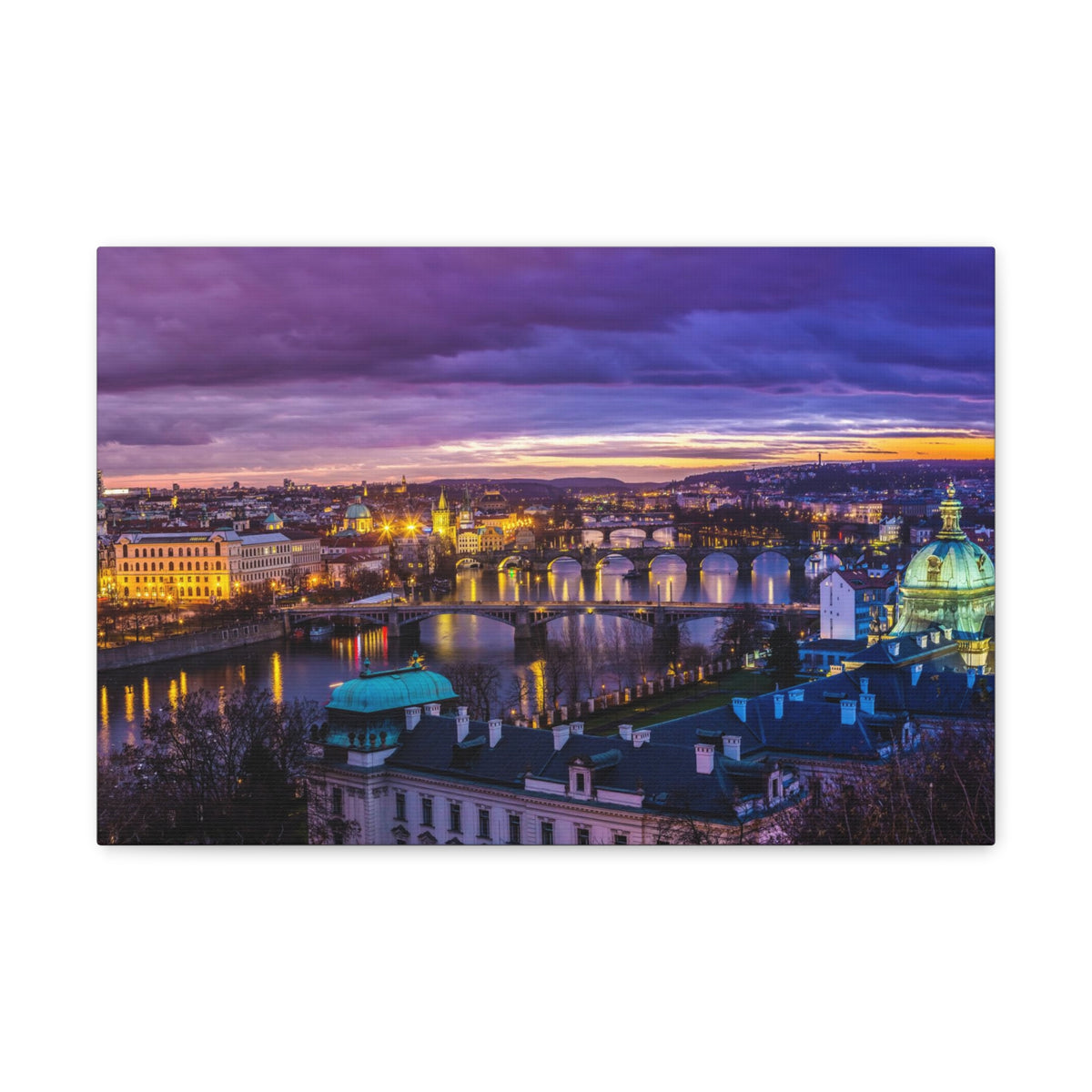 Prague Night Skyline Canvas Artwork High-Quality Breathtaking Stunning Cityscape for Home Decor Ready to Hang-Express Your Love Gifts