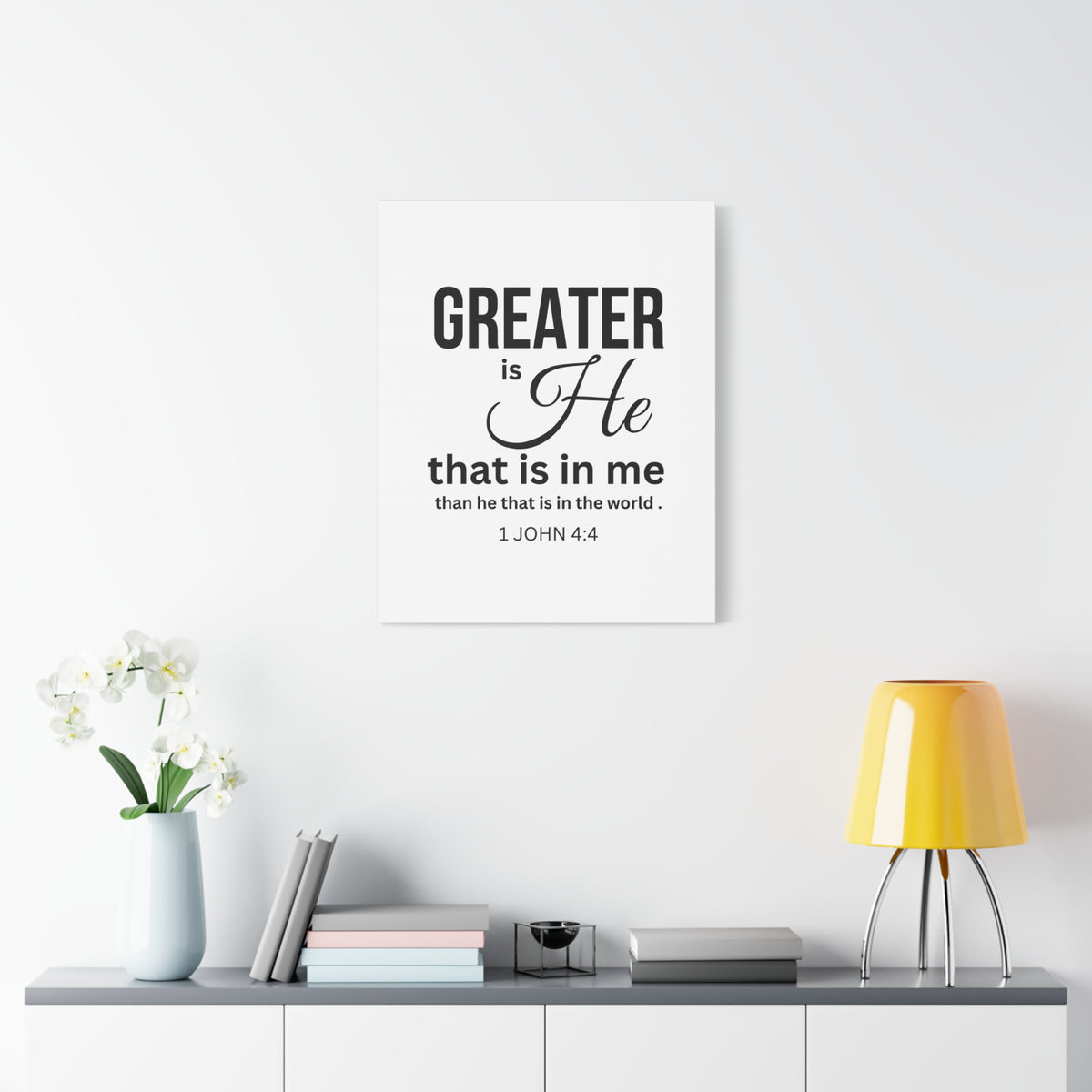 Scripture Walls 1 John 4:4 Greater is He Bible Verse Canvas Christian Wall Art Ready to Hang Unframed-Express Your Love Gifts